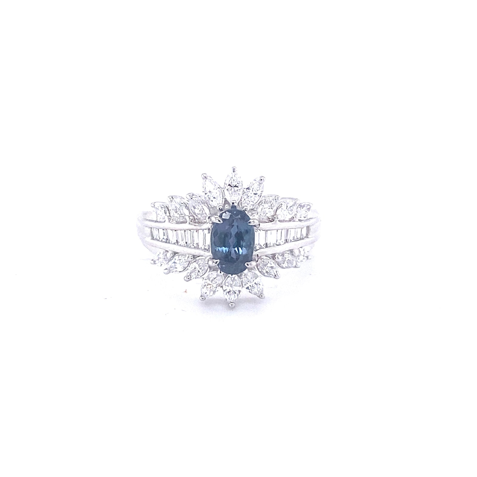Platinum Ring with Natural Alexandrite and Diamonds