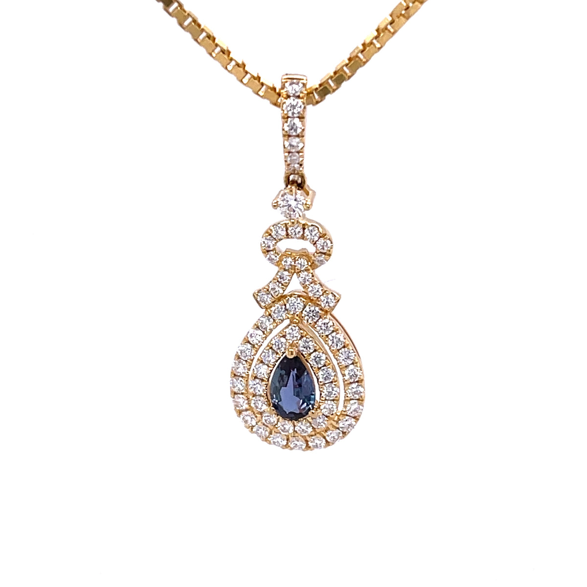 18k Yellow Gold Pendant with Natural Alexandrite and Diamonds