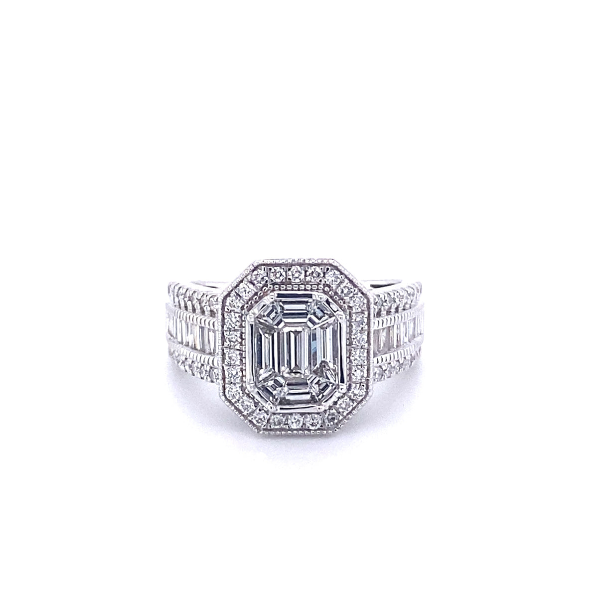 14k White Gold Multistone Diamond Ring
