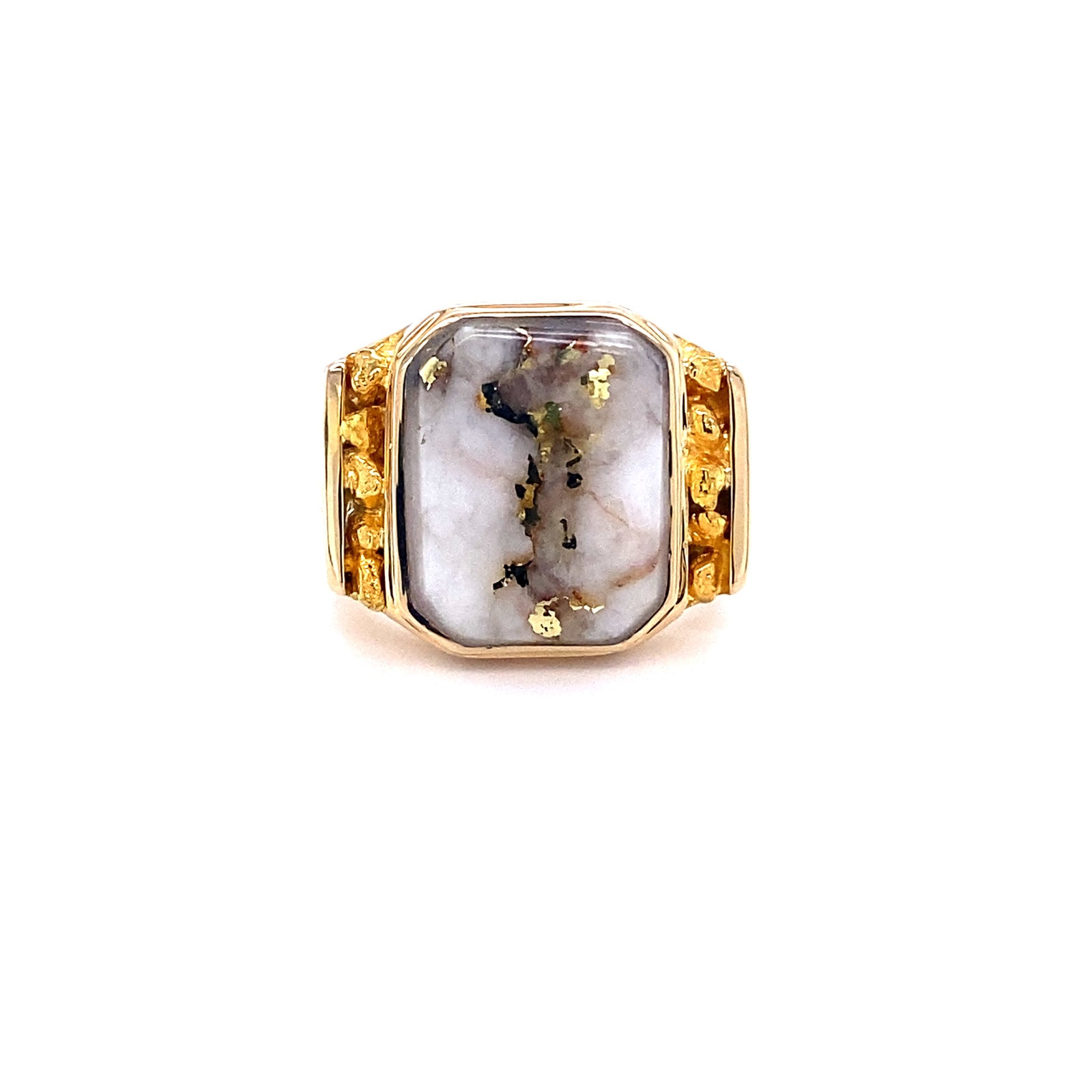 14k Yellow Gold Ring with Natural Gold-Quartz and Gold Nuggets