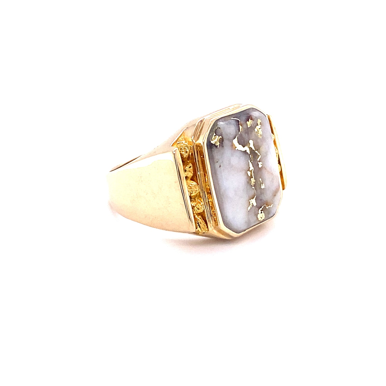 14k Yellow Gold Ring with Natural Gold-Quartz and Gold Nuggets