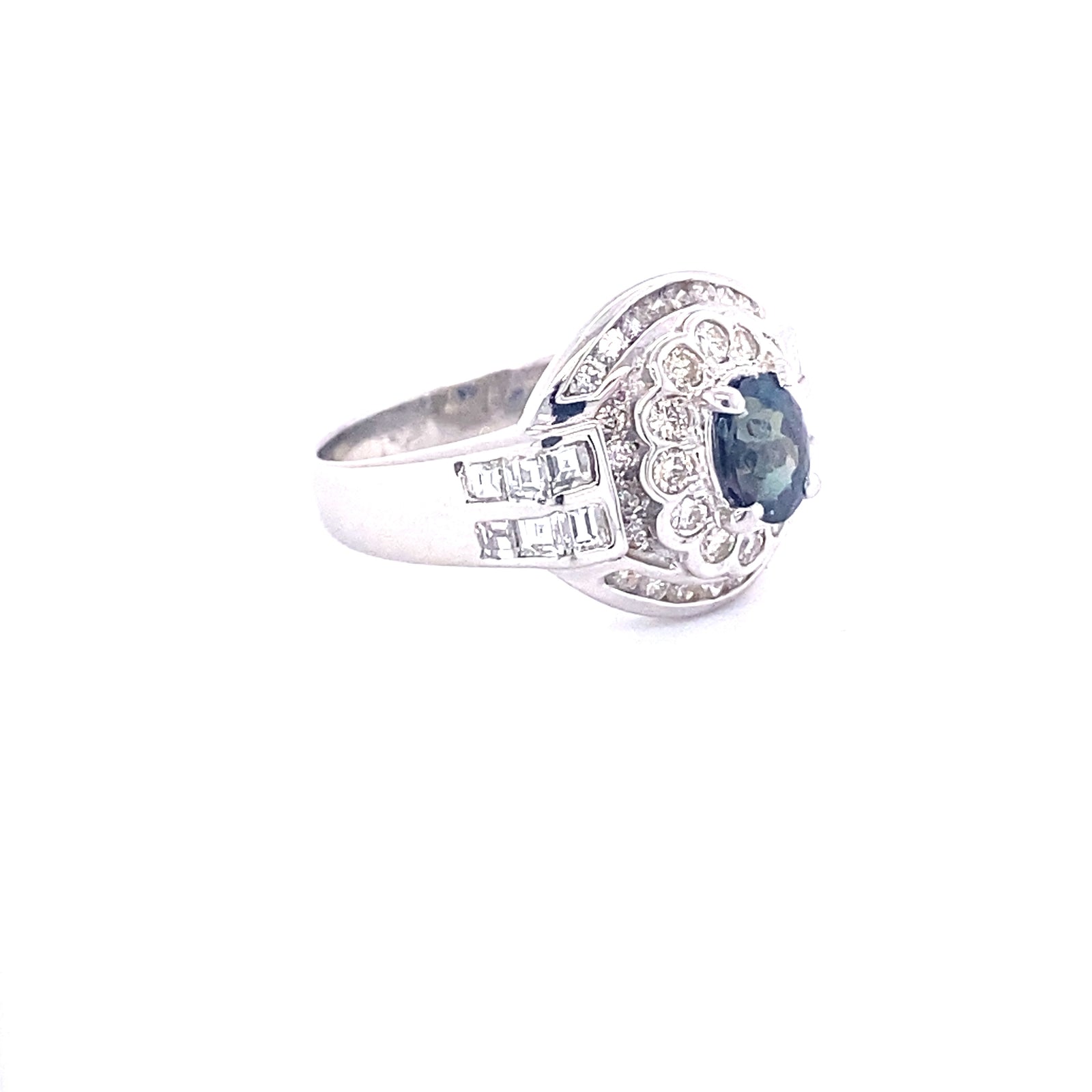 Platinum Ring with Natural Alexandrite and Diamonds