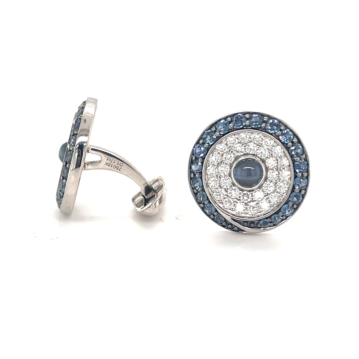 18k White Gold Cufflinks with Natural Alexandrites and Diamonds