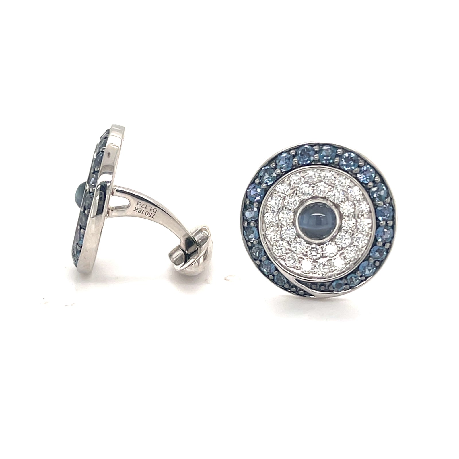 18k White Gold Cufflinks with Natural Alexandrites and Diamonds