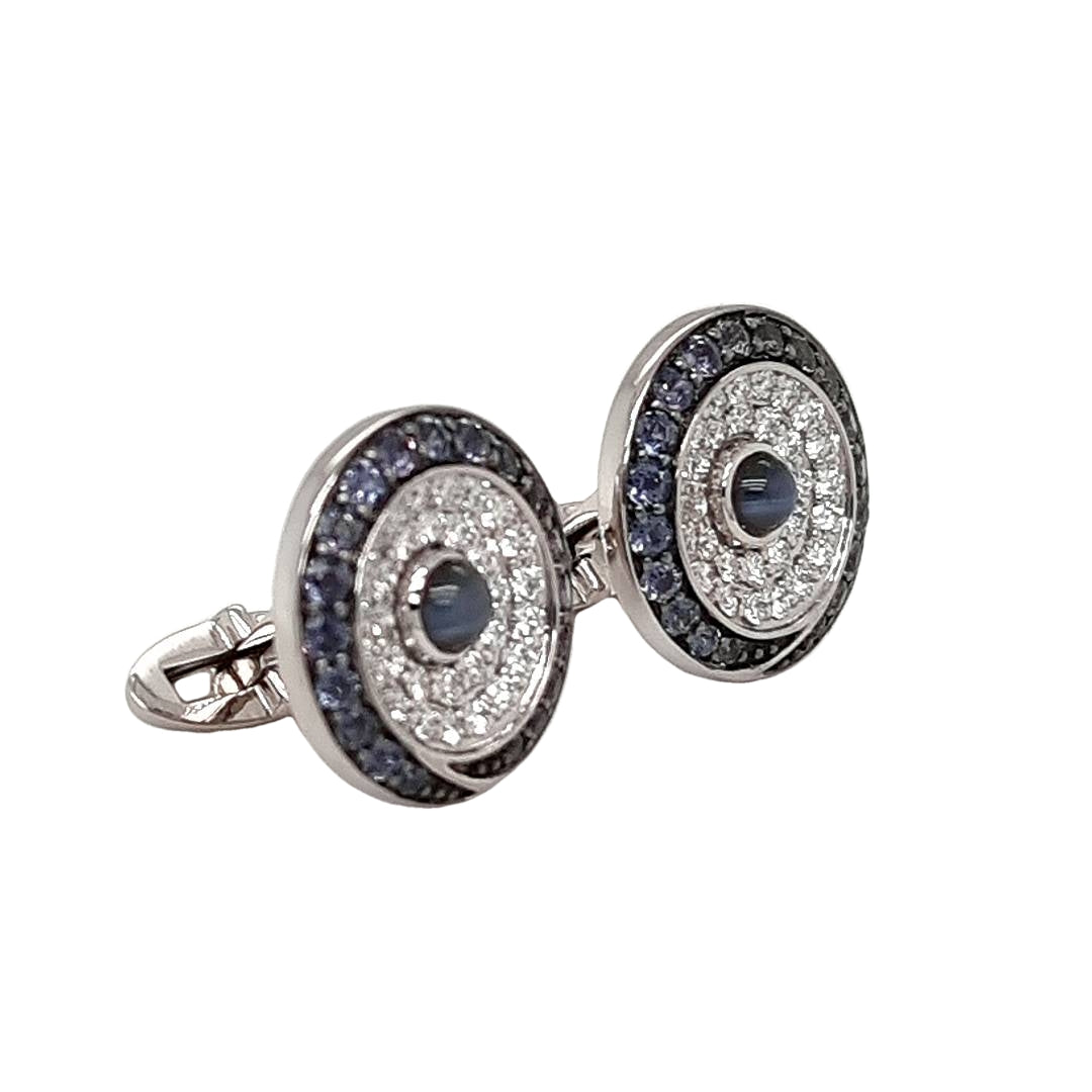 18k White Gold Cufflinks with Natural Alexandrites and Diamonds