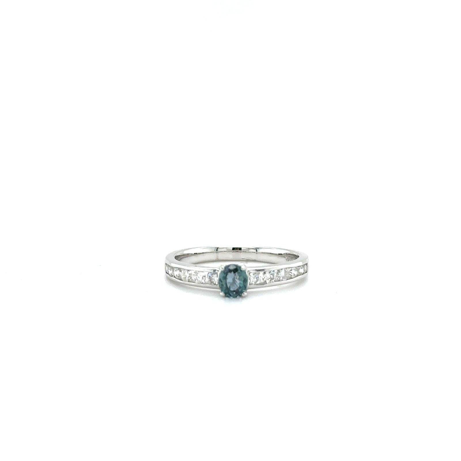 14k White Gold Ring with Natural Alexandrite and Diamonds