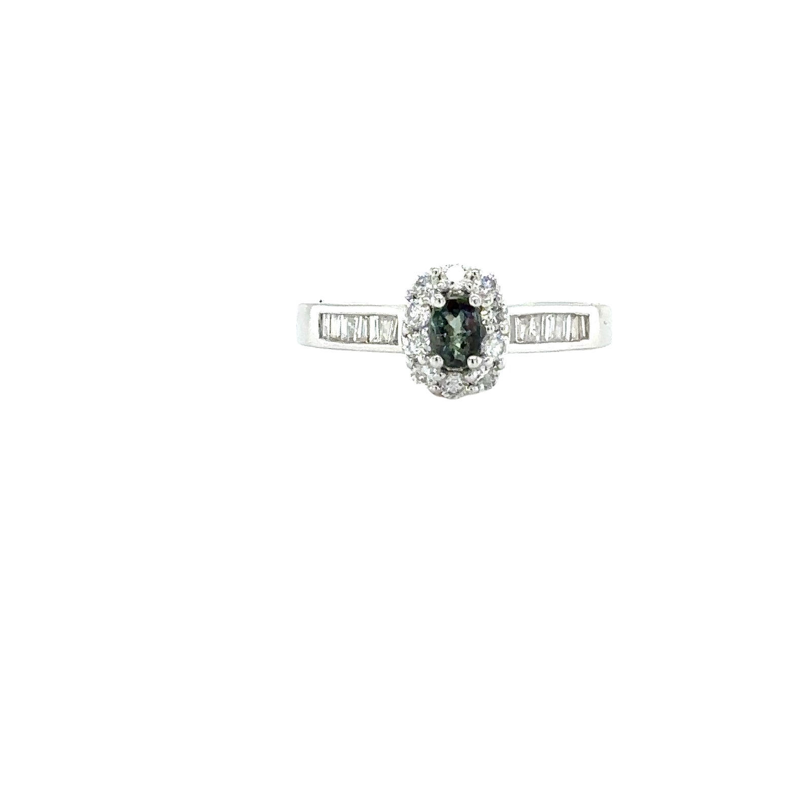 14k White Gold Ring with Natural Alexandrite and Diamonds