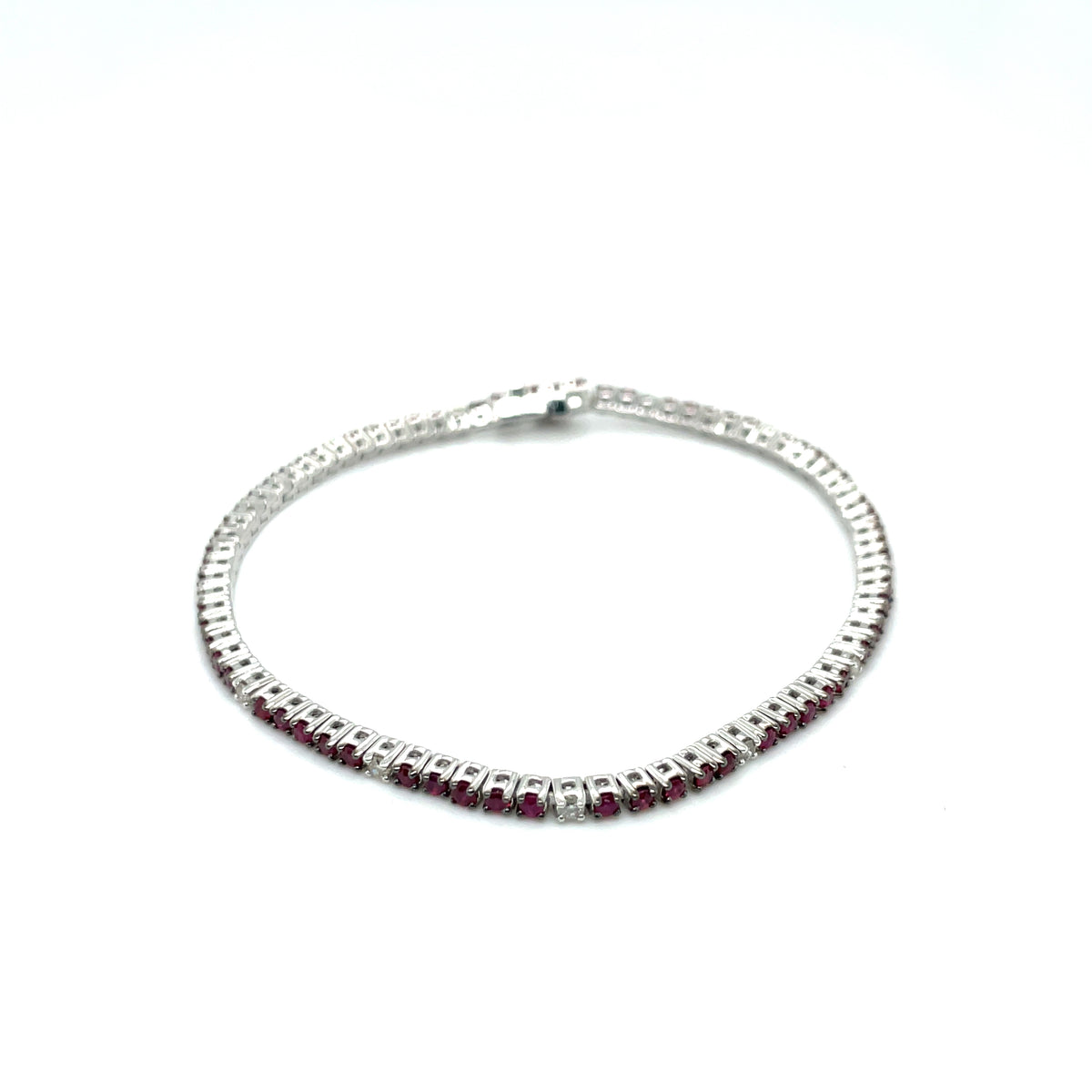 14k White Gold Ruby and Diamond Tennis Bracelet