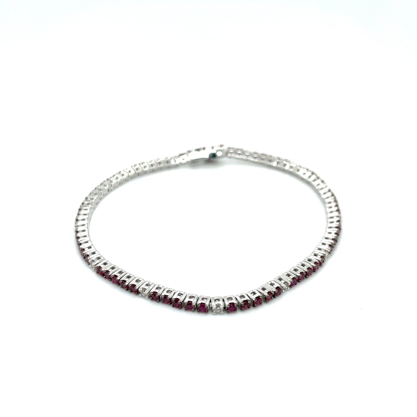 14k White Gold Ruby and Diamond Tennis Bracelet