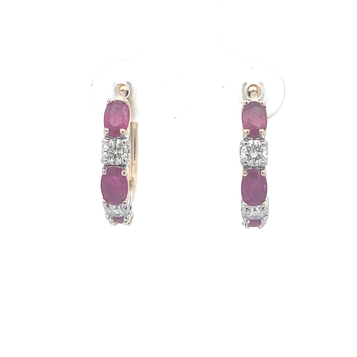14k Yellow Gold Hoop Earrings with Rubies and Diamonds