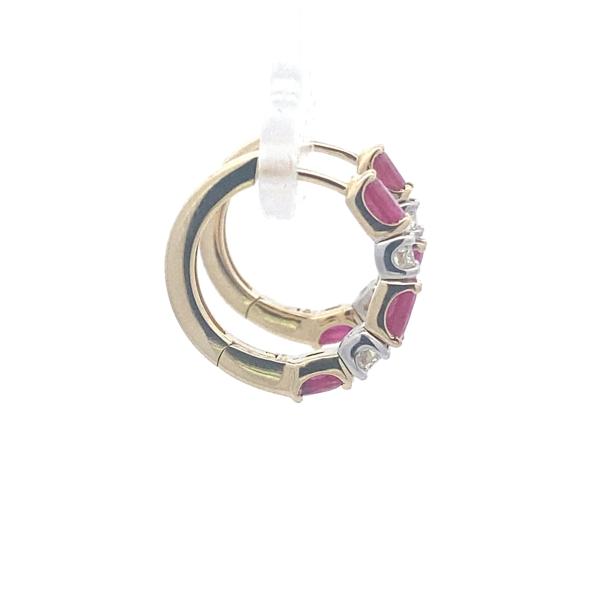 14k Yellow Gold Hoop Earrings with Rubies and Diamonds