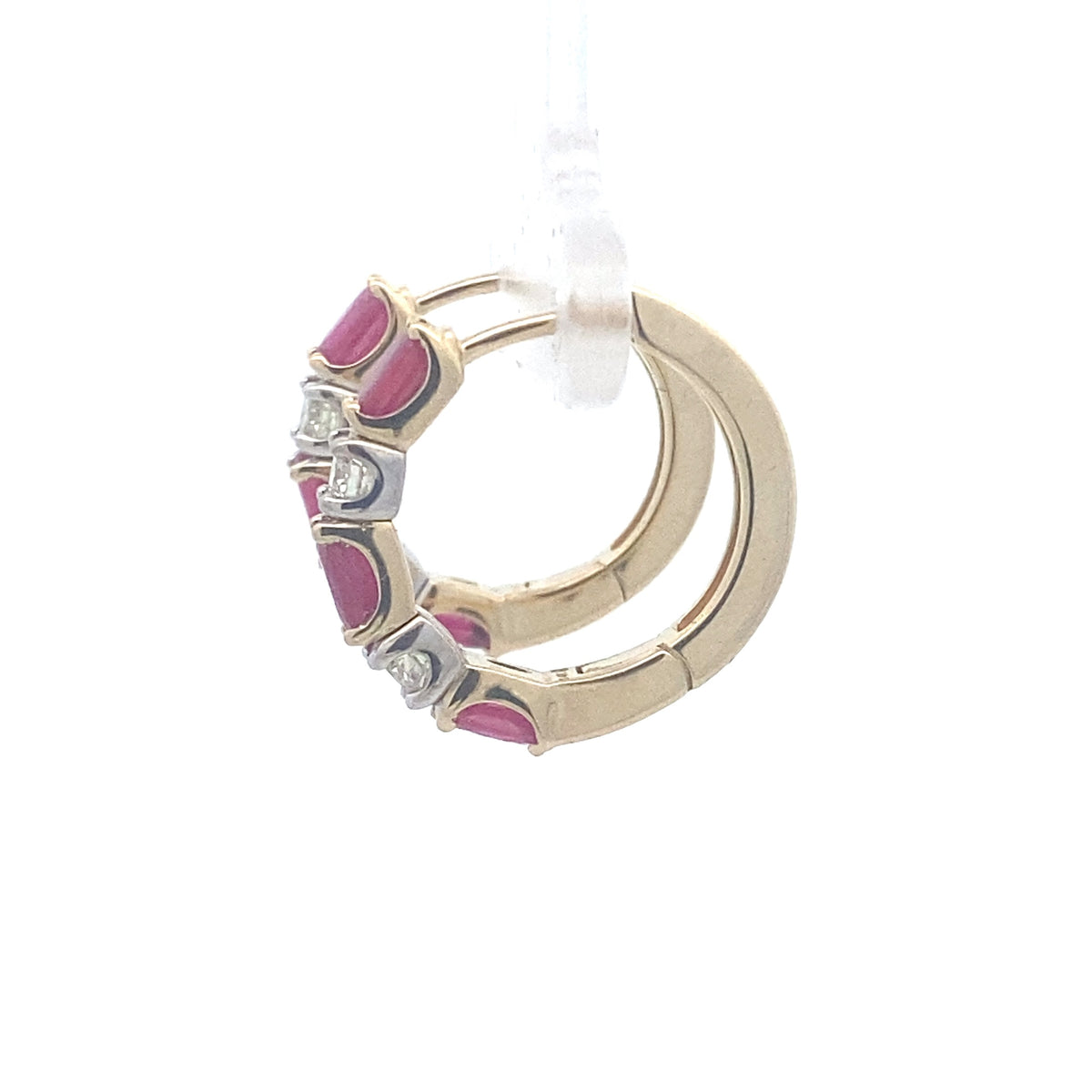 14k Yellow Gold Hoop Earrings with Rubies and Diamonds