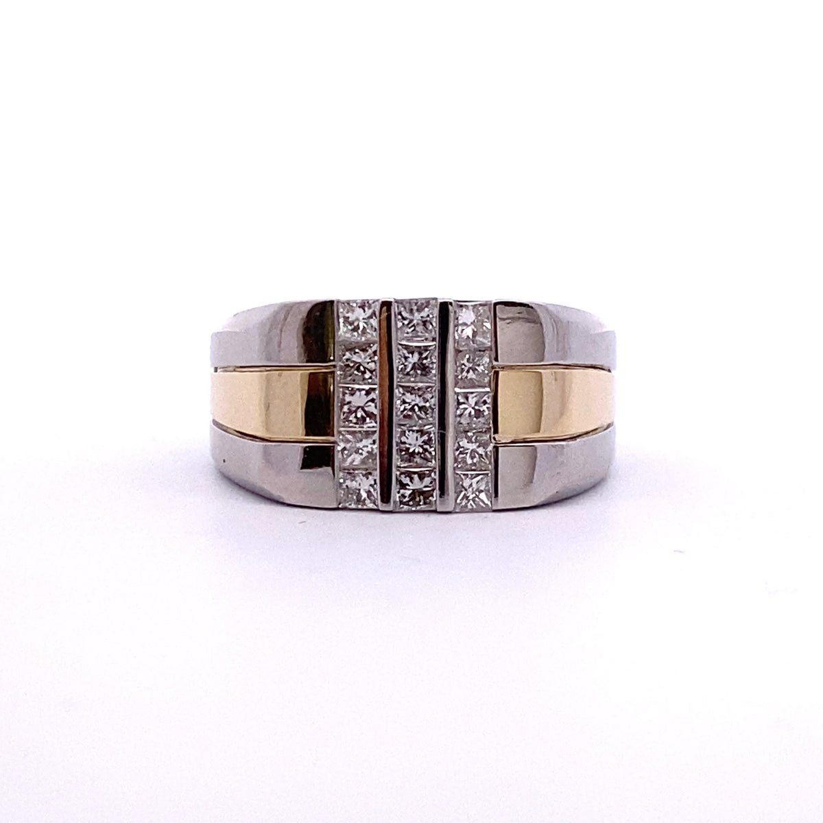 14k Two Toned Gold Ring with Square Cut Diamonds