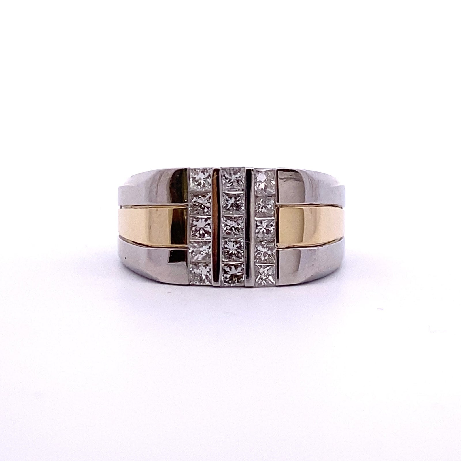 14k Two Toned Gold Ring with Square Cut Diamonds