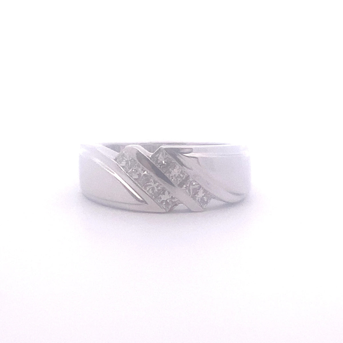 14k White Gold Ring with Square Cut Diamonds