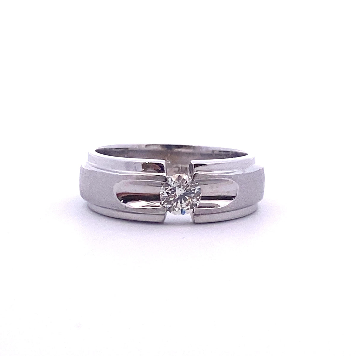 14k White Gold Solitaire Ring with Round Cut Diamond