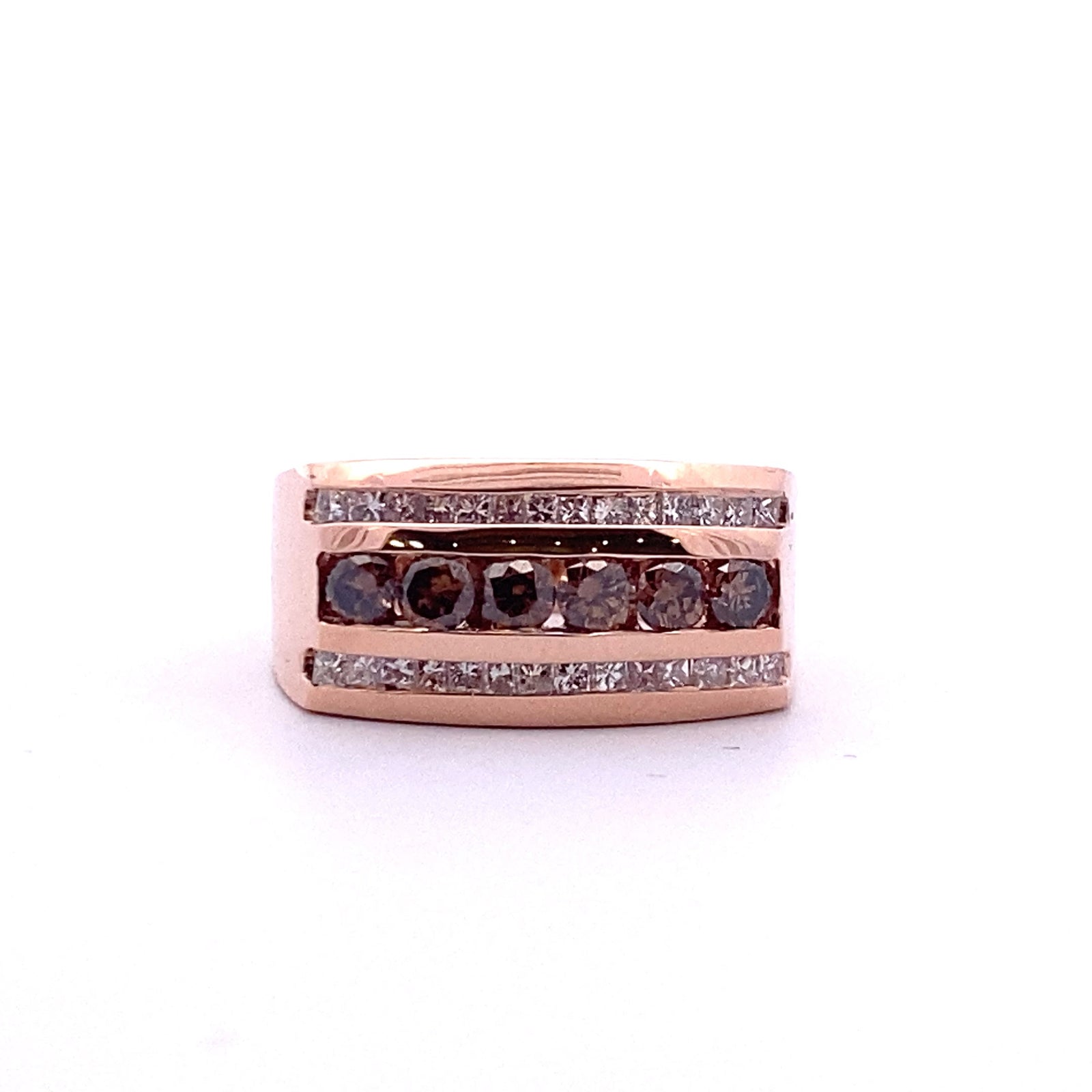 14k Rose Gold Ring with Fancy Brown and White Diamonds