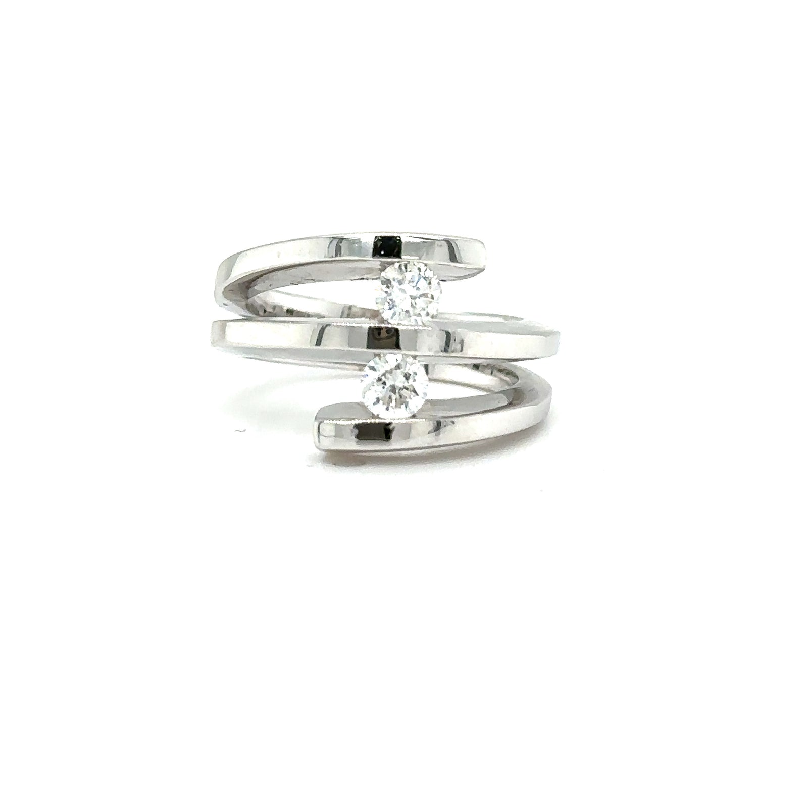 Modern 14k White Gold Ring with Round Cut Diamonds