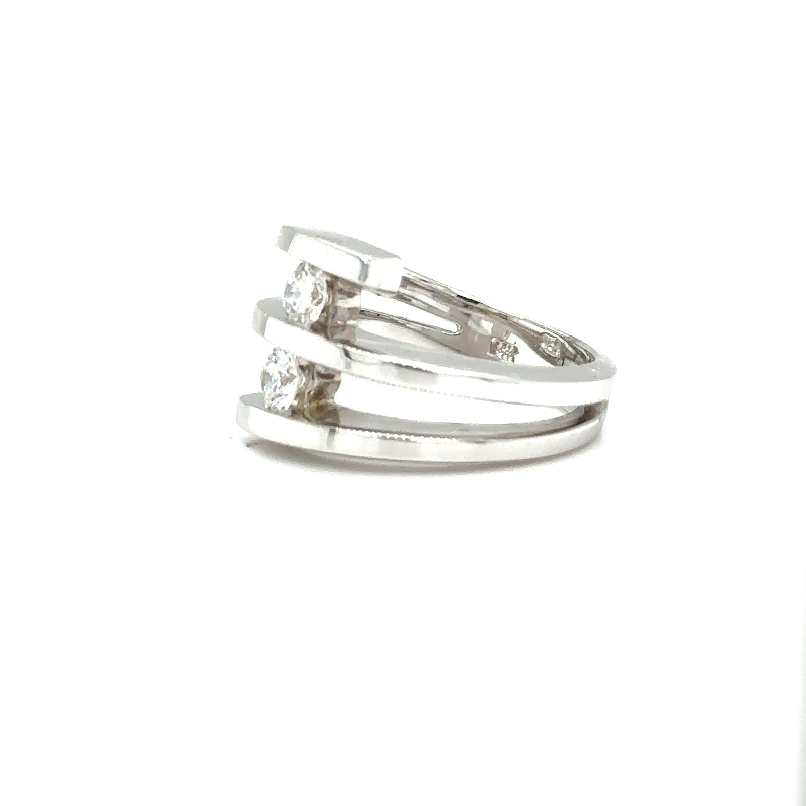 Modern 14k White Gold Ring with Round Cut Diamonds