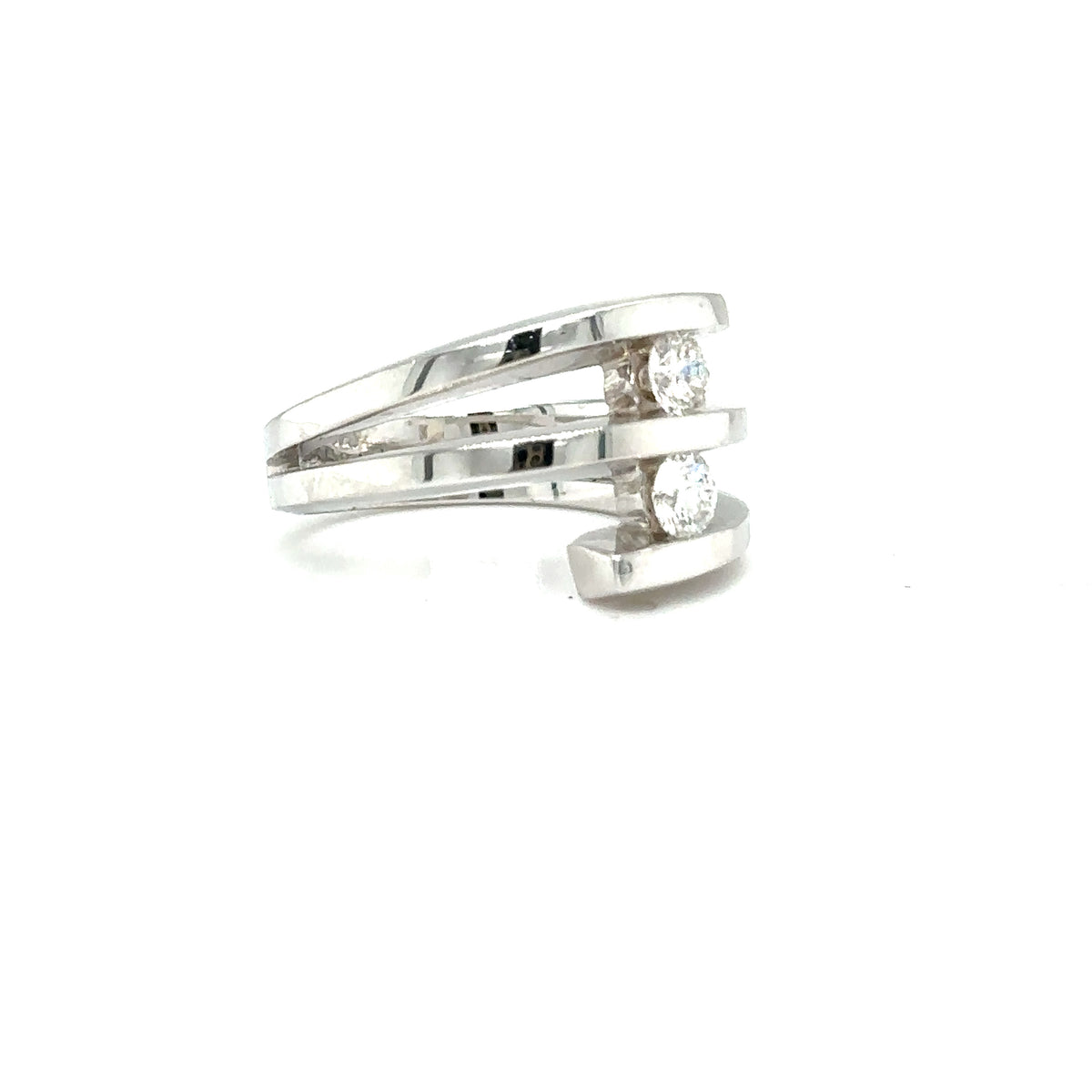 Modern 14k White Gold Ring with Round Cut Diamonds
