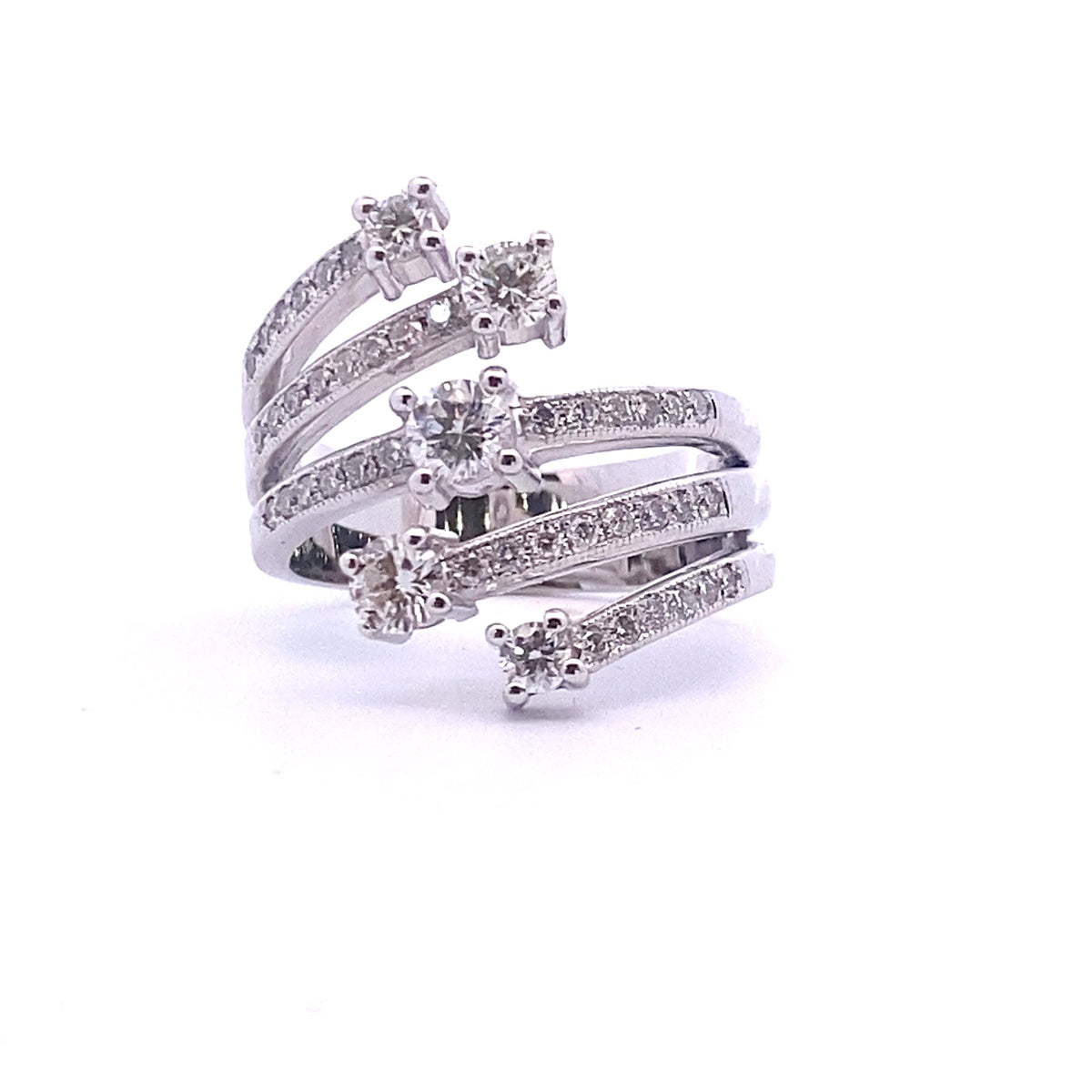 14k White Gold Multistone Ring with Round Cut Diamonds