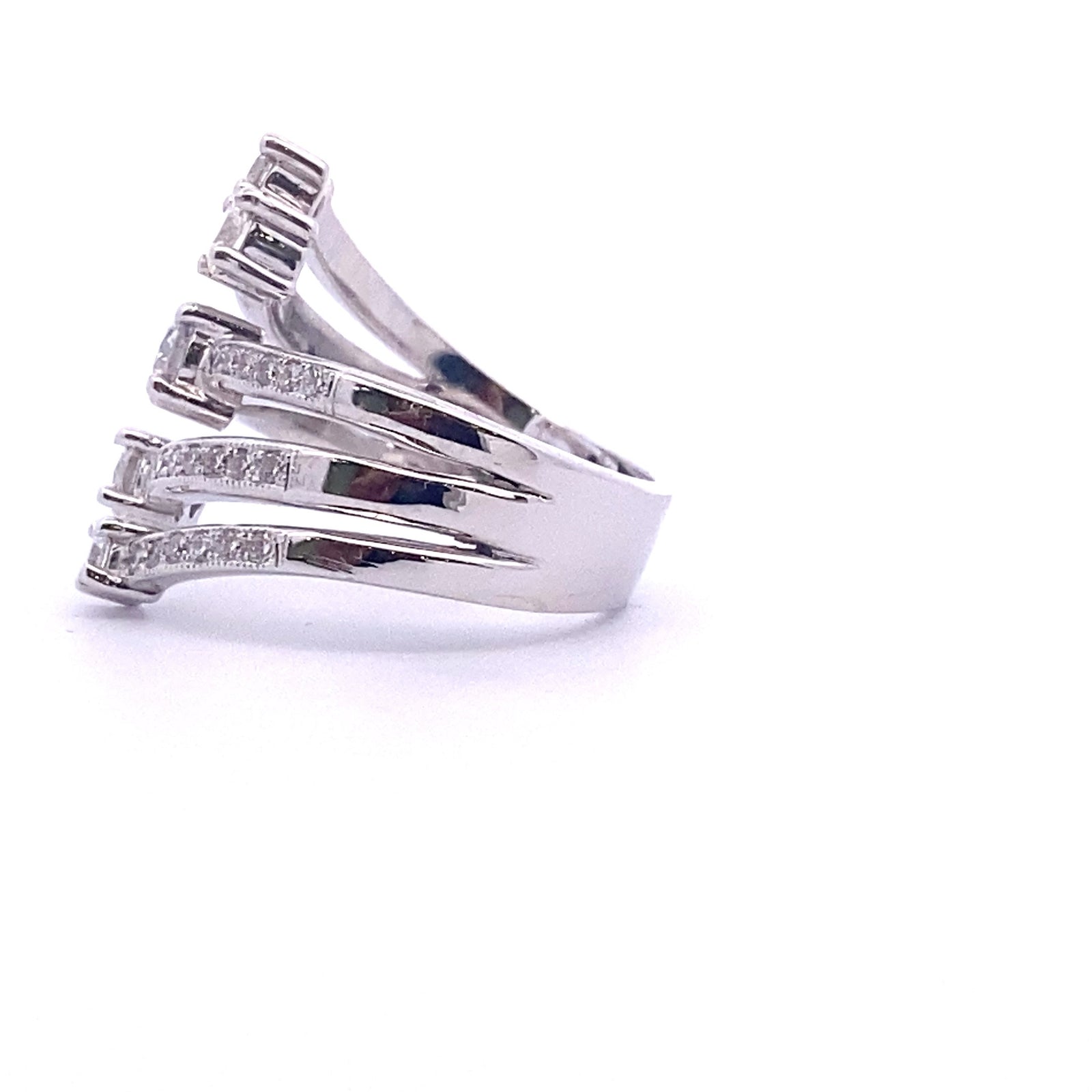 14k White Gold Multistone Ring with Round Cut Diamonds