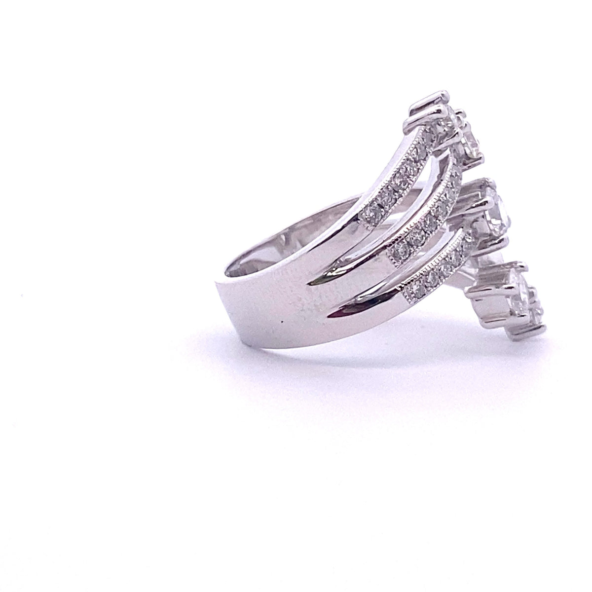 14k White Gold Multistone Ring with Round Cut Diamonds