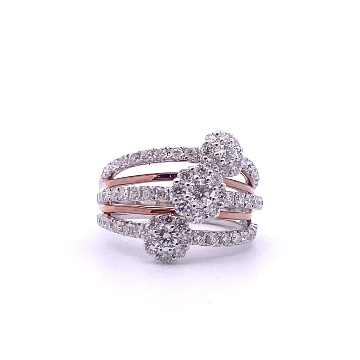 18k White and Rose Gold Multistone Ring with Round Cut Diamonds