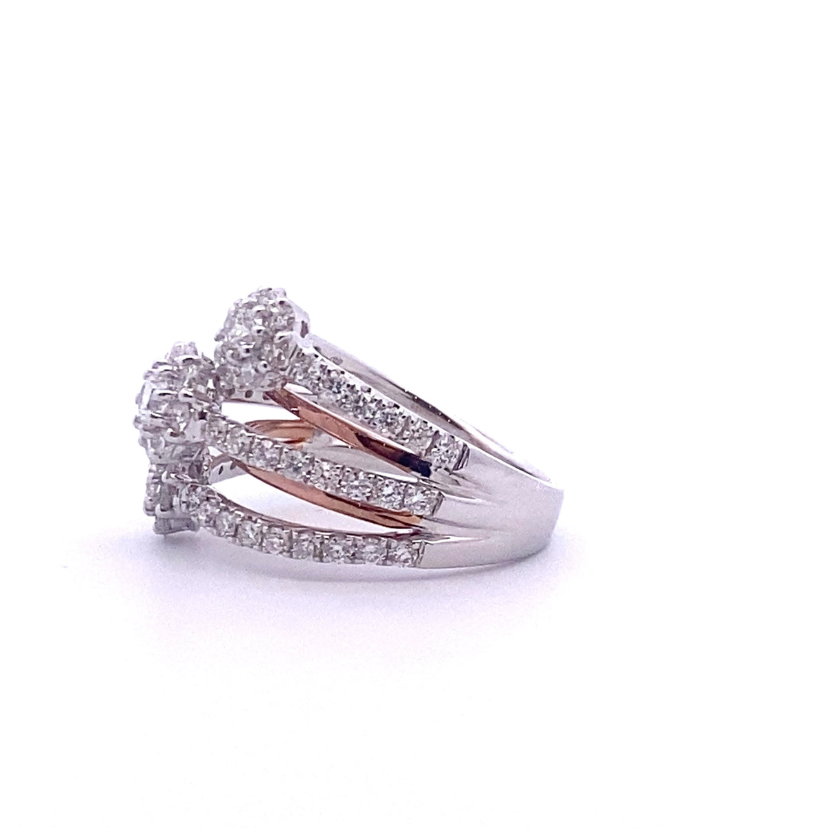 18k White and Rose Gold Multistone Ring with Round Cut Diamonds