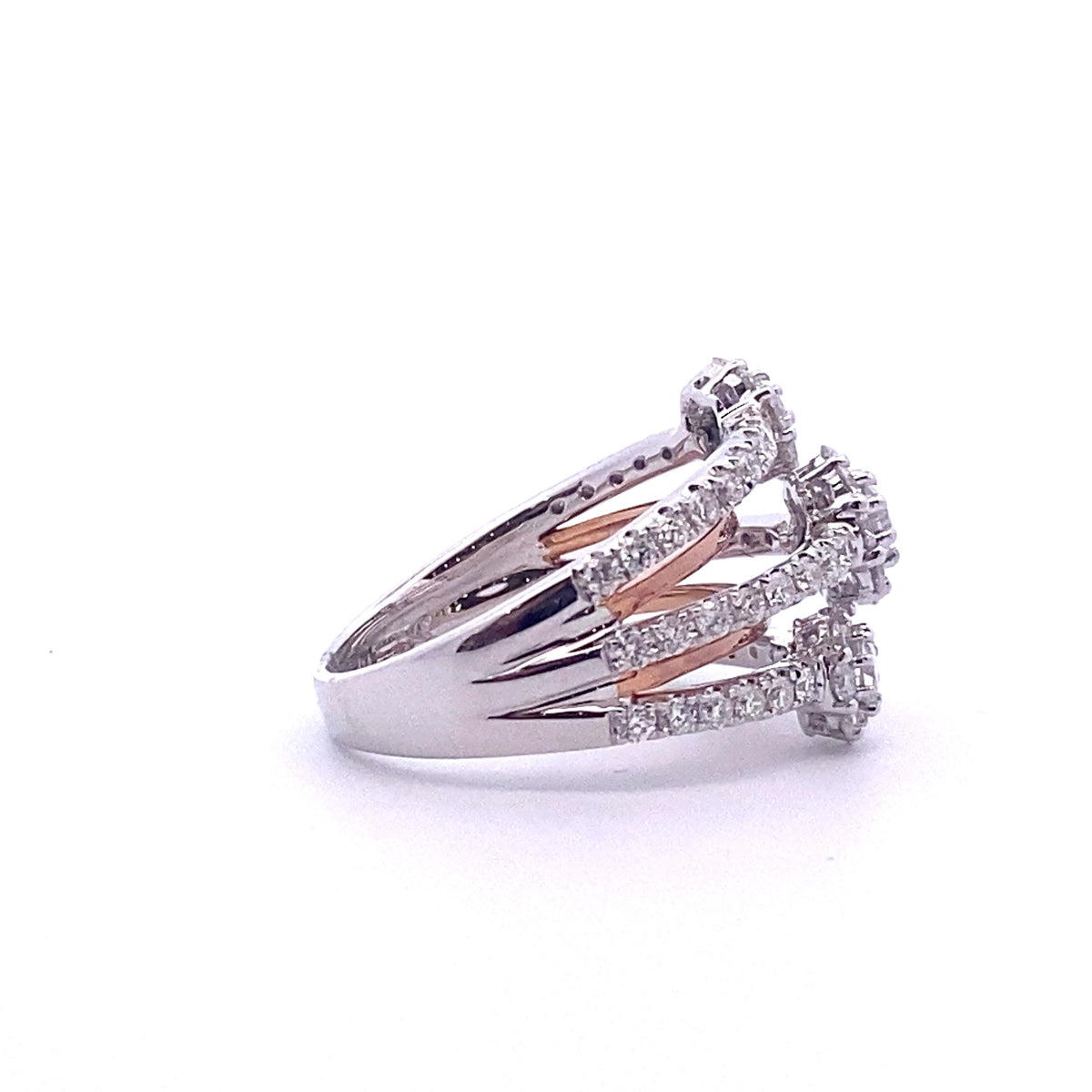 18k White and Rose Gold Multistone Ring with Round Cut Diamonds