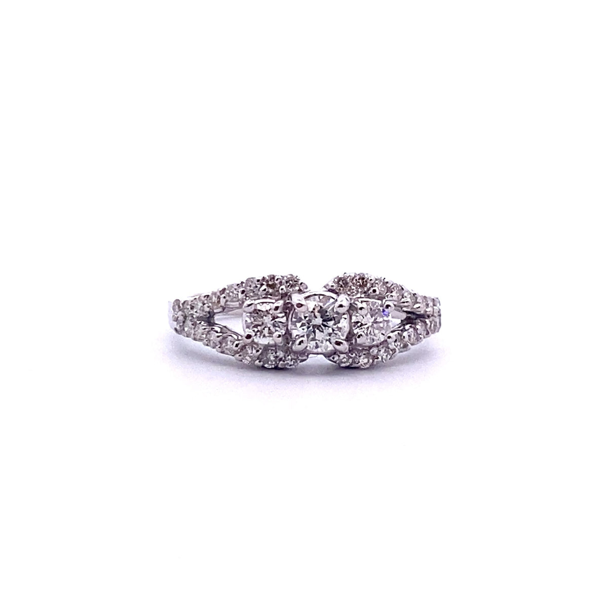 14k White Gold Diamond Multistone Ring with Brilliant-Cut Diamonds