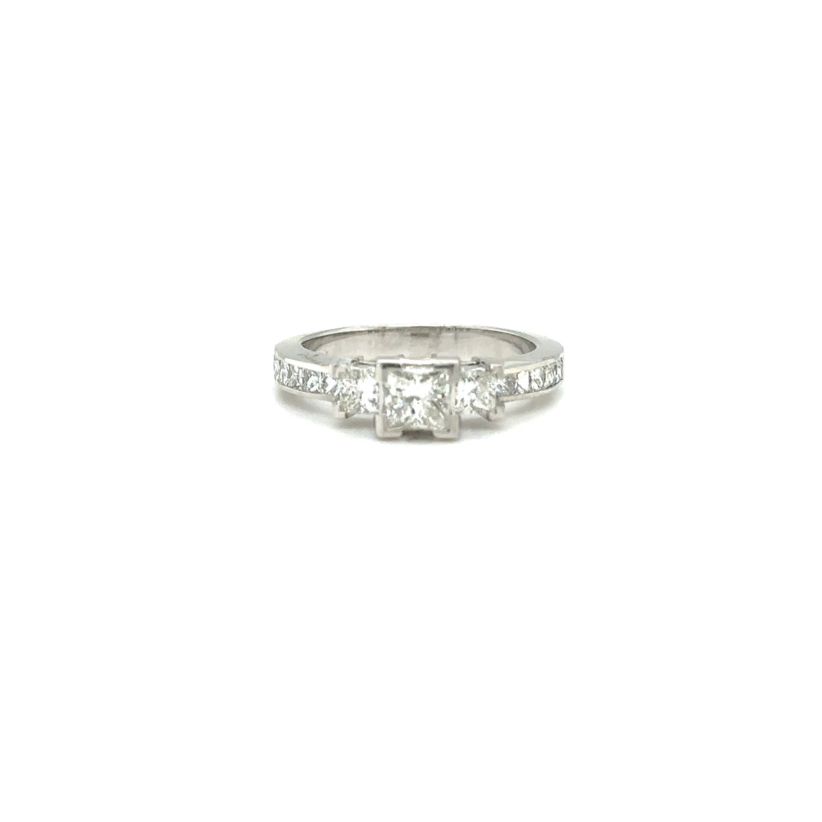 14k White Gold Diamond Multistone Ring with Princess-Cut Diamonds