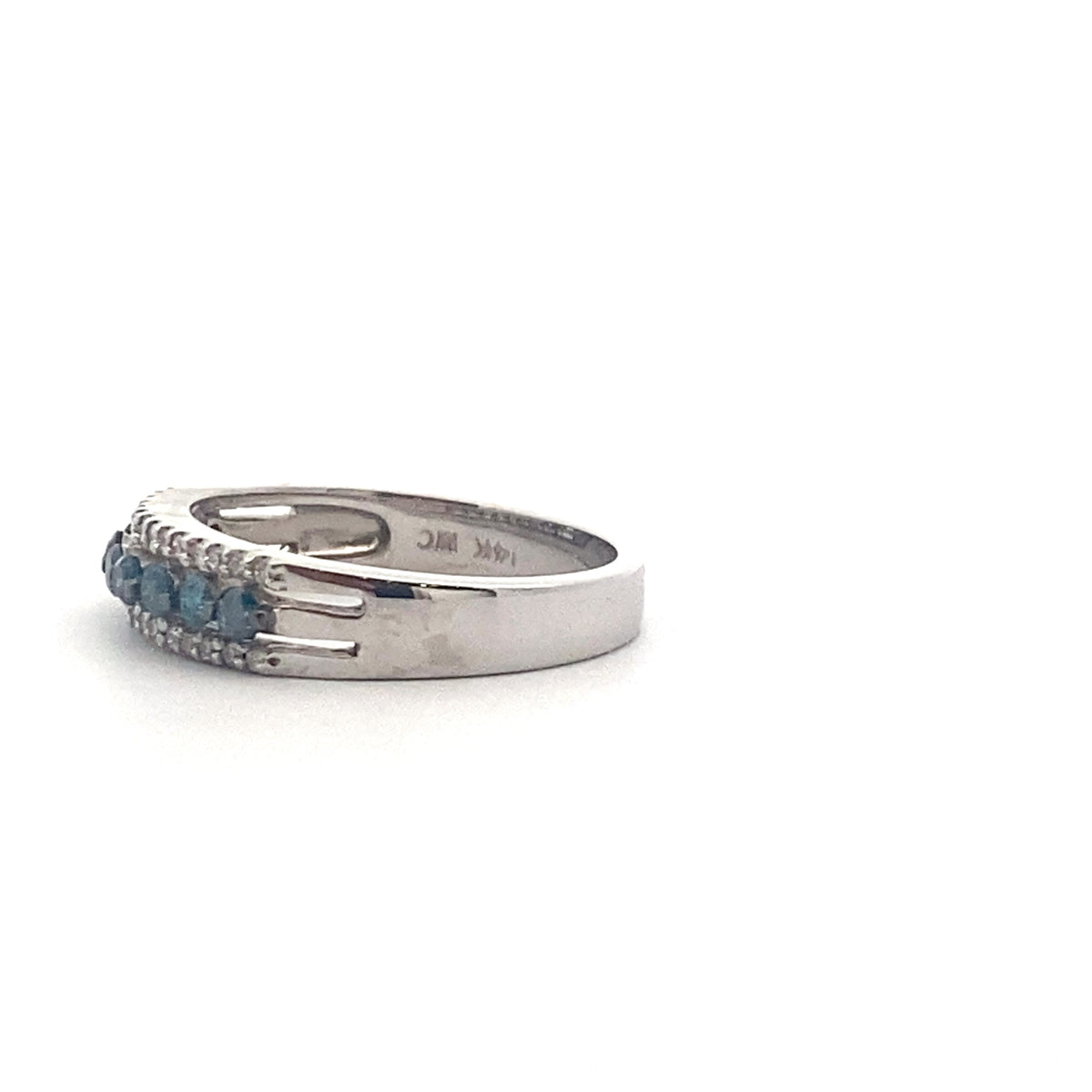 14k White Gold Ring with Round Cut Fancy Blue and White Diamonds