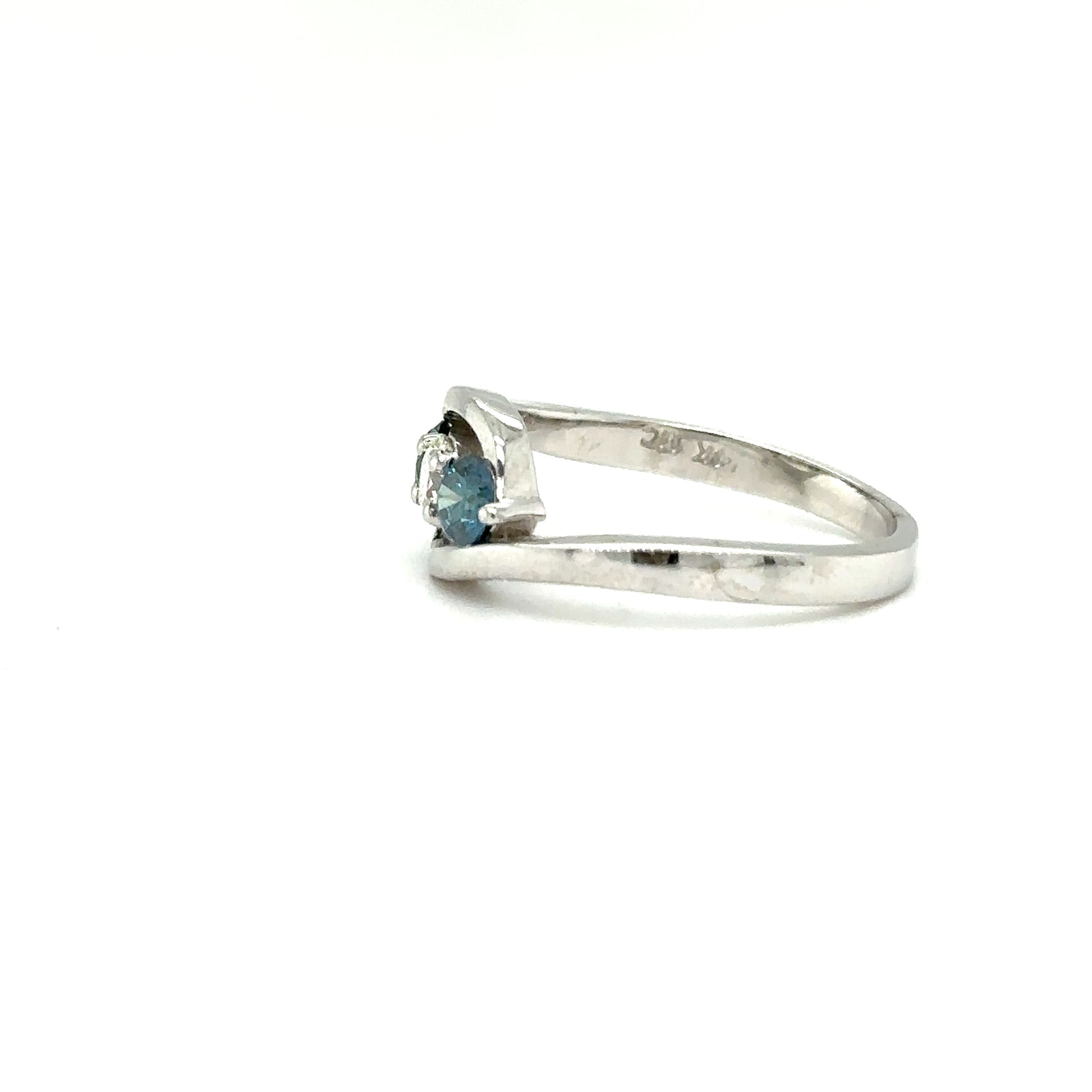 14k White Gold Ring with White and Blue Diamonds