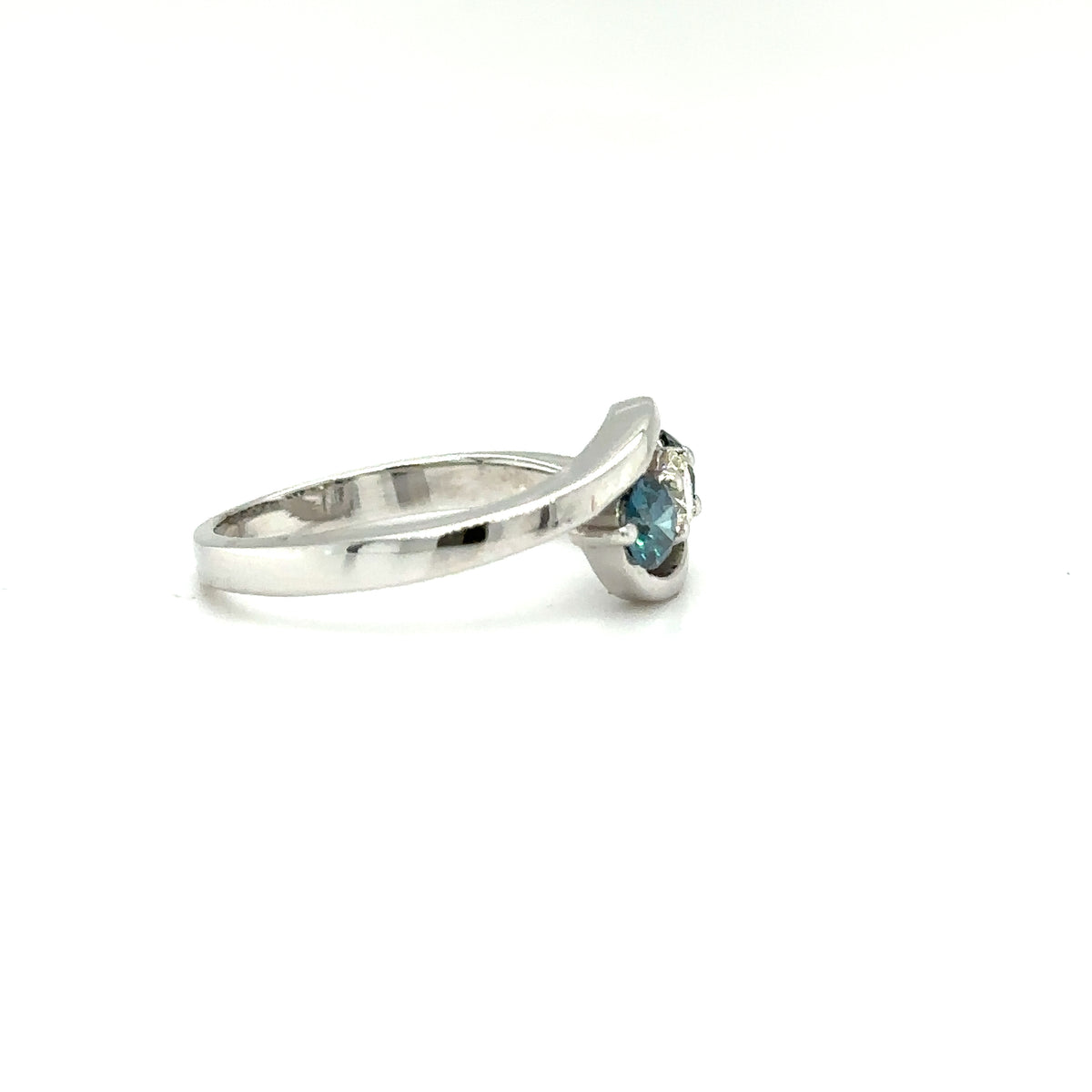 14k White Gold Ring with White and Blue Diamonds