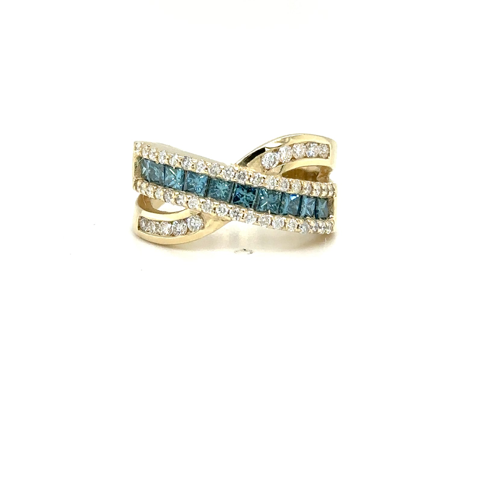 14k Yellow Gold Ring with Fancy Blue and White Diamonds