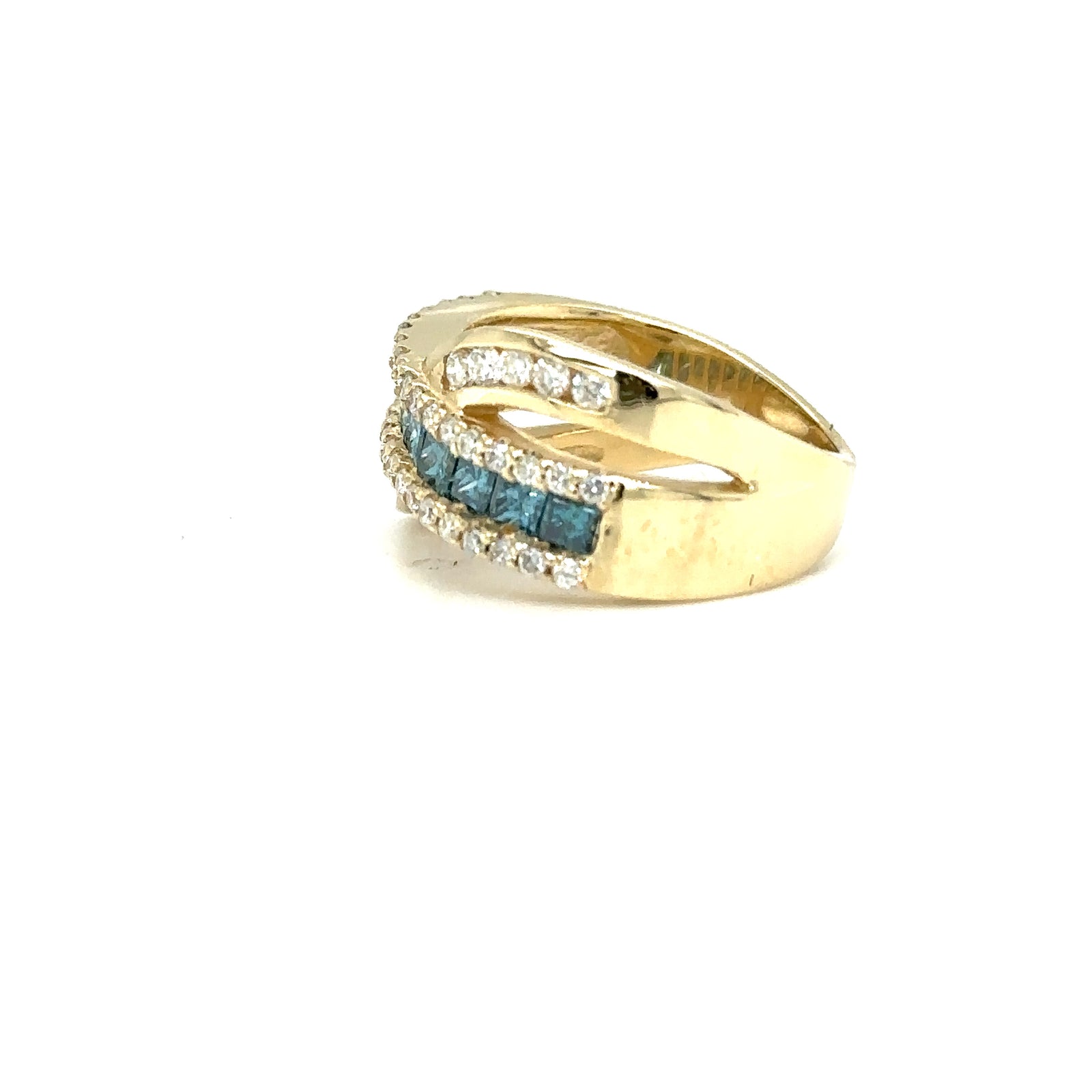14k Yellow Gold Ring with Fancy Blue and White Diamonds