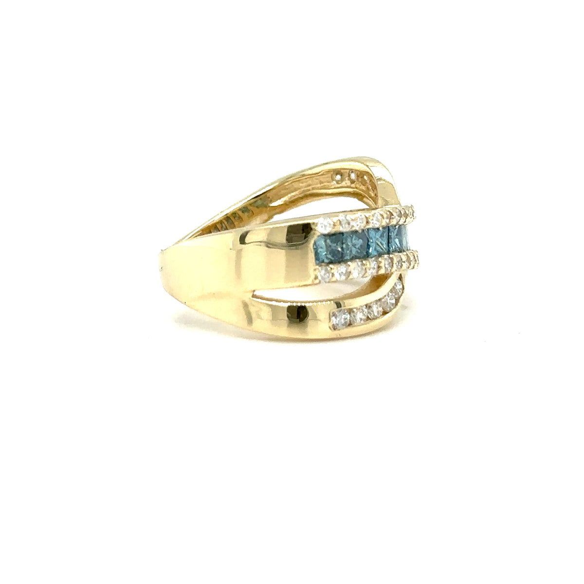14k Yellow Gold Ring with Fancy Blue and White Diamonds