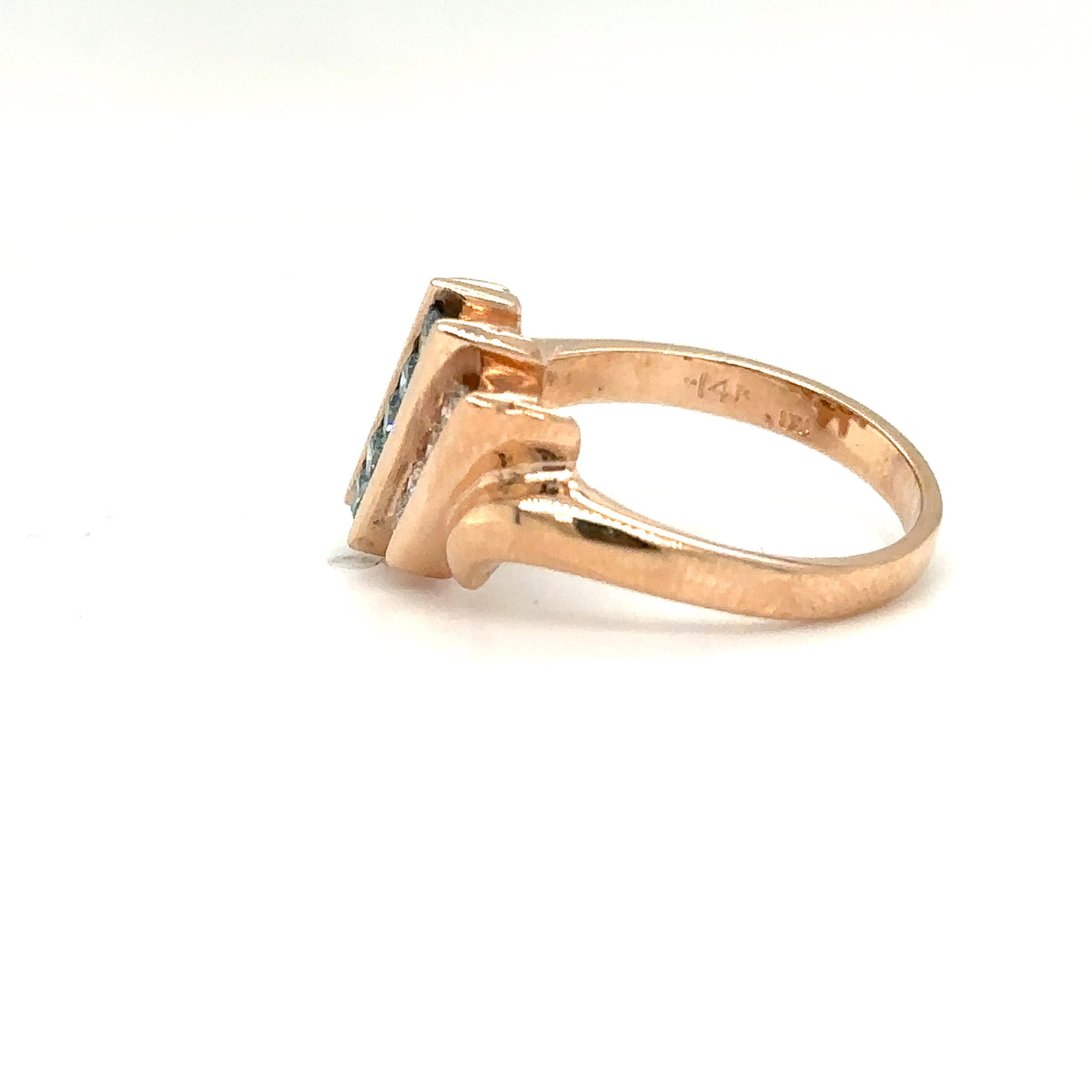 14k Rose Gold Ring with White and Blue Diamonds