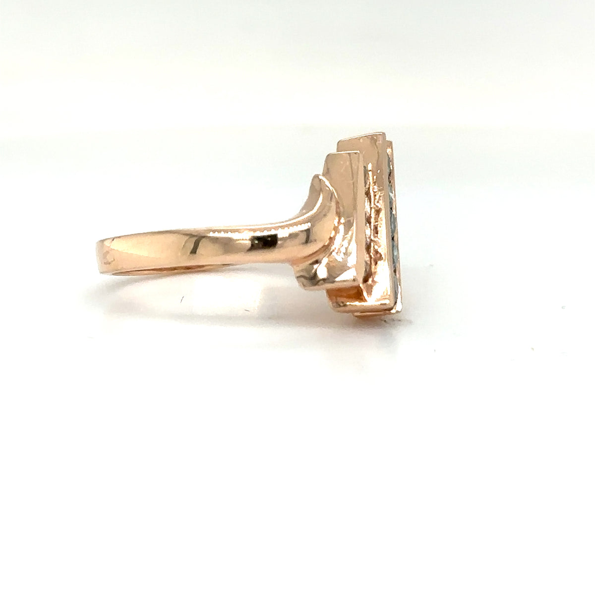14k Rose Gold Ring with White and Blue Diamonds