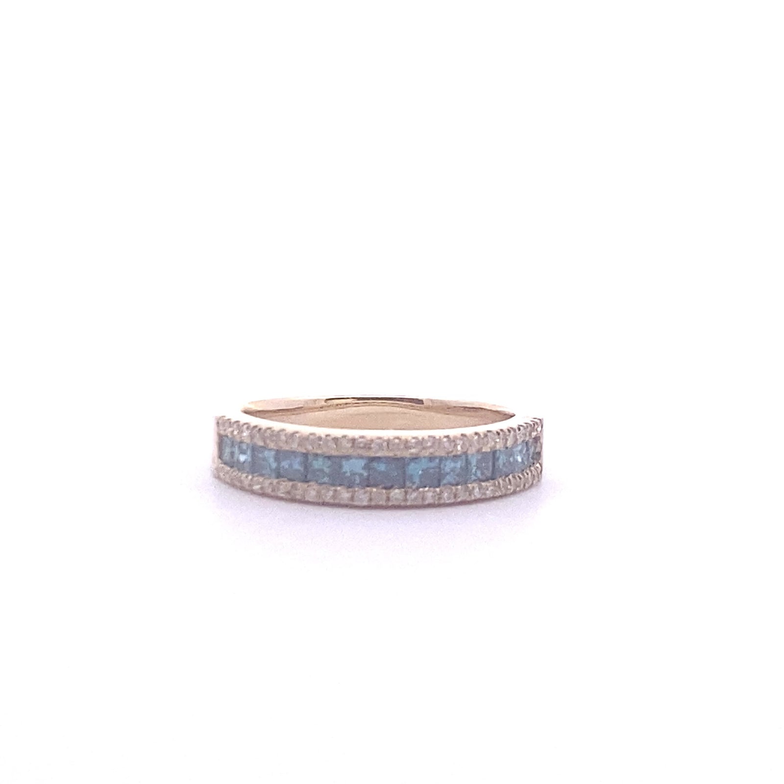 14k Yellow Gold Ring with Round Cut Fancy Blue and White Diamonds