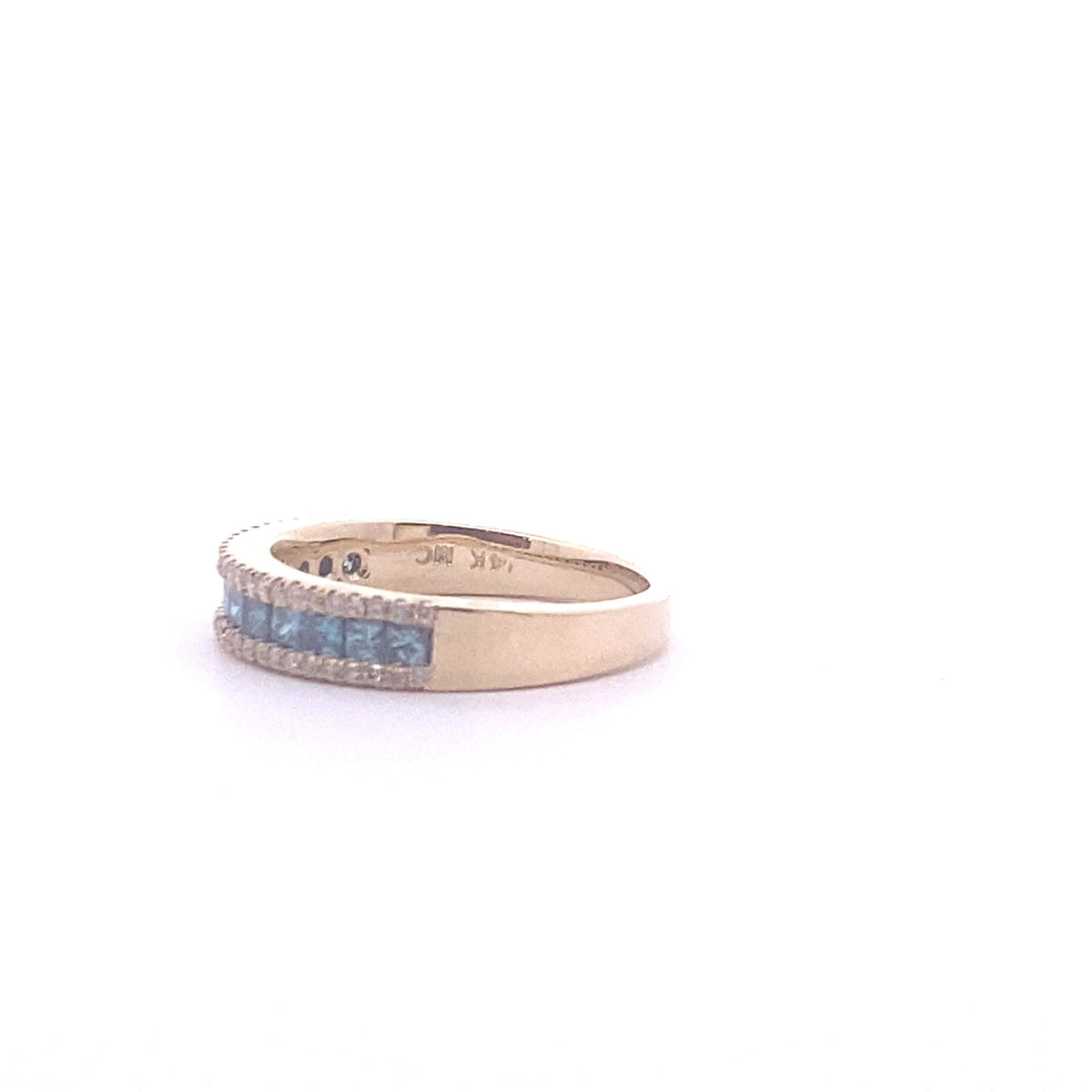 14k Yellow Gold Ring with Round Cut Fancy Blue and White Diamonds