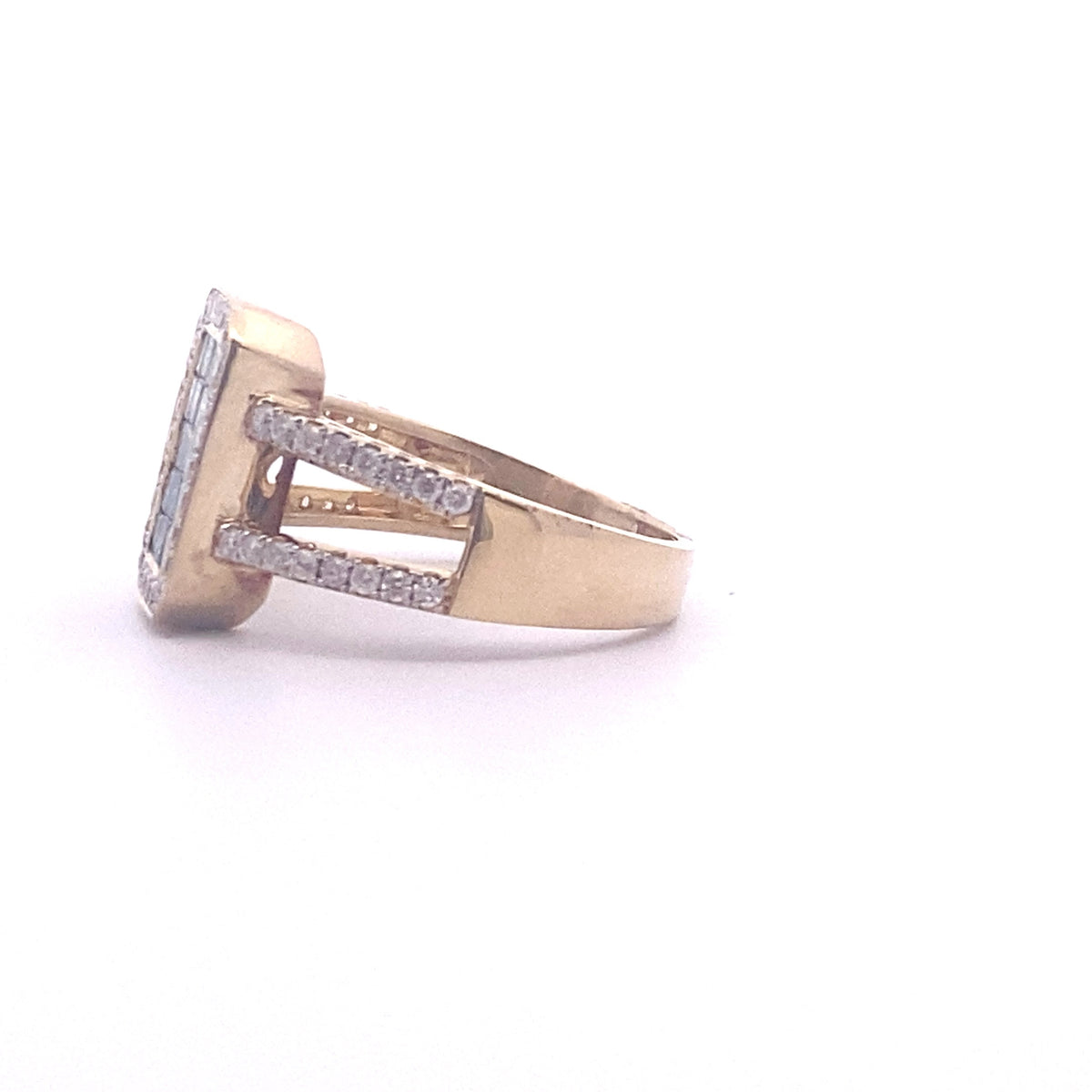 14k Yellow Gold Ring with Square Cut Fancy Blue and White Diamonds