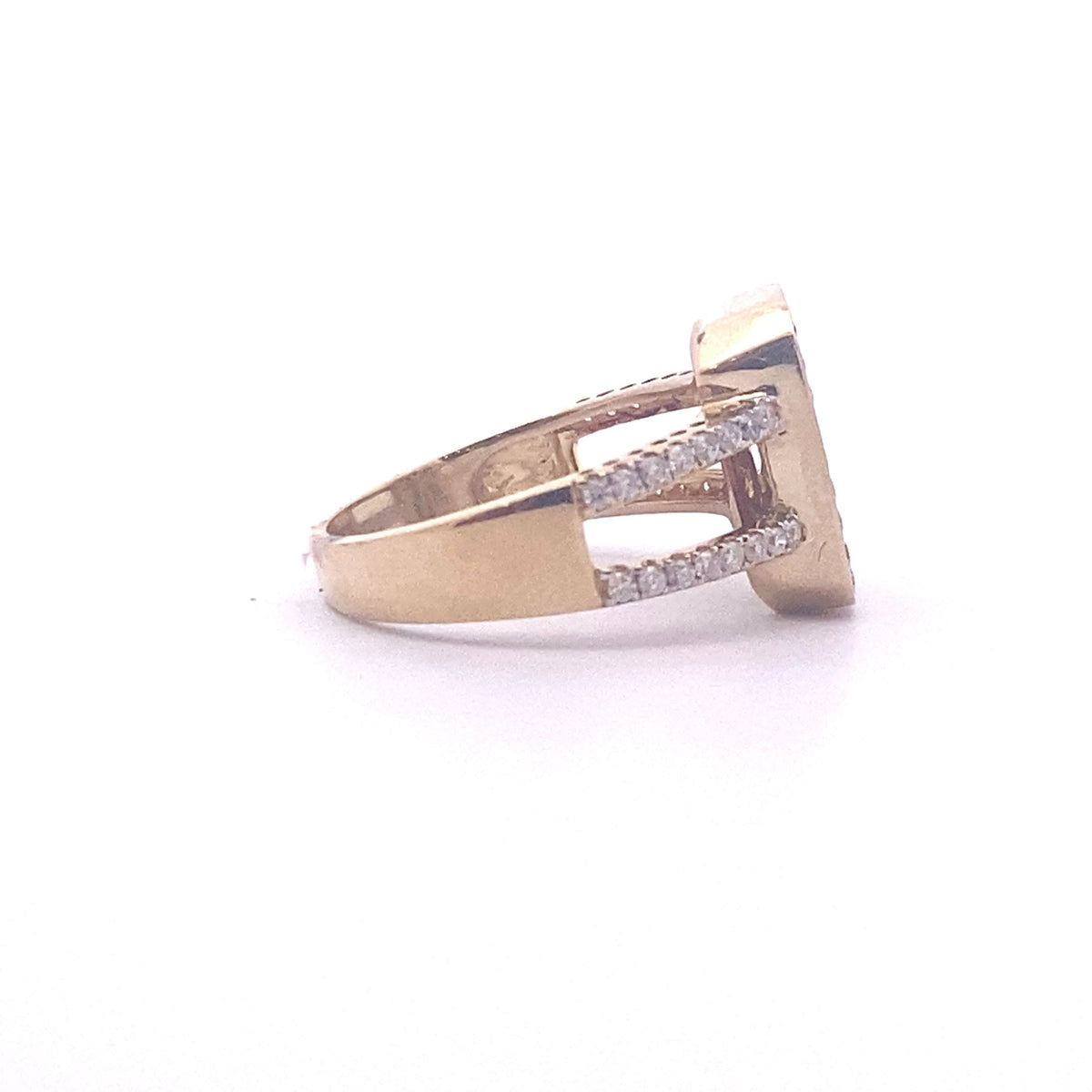 14k Yellow Gold Ring with Square Cut Fancy Blue and White Diamonds