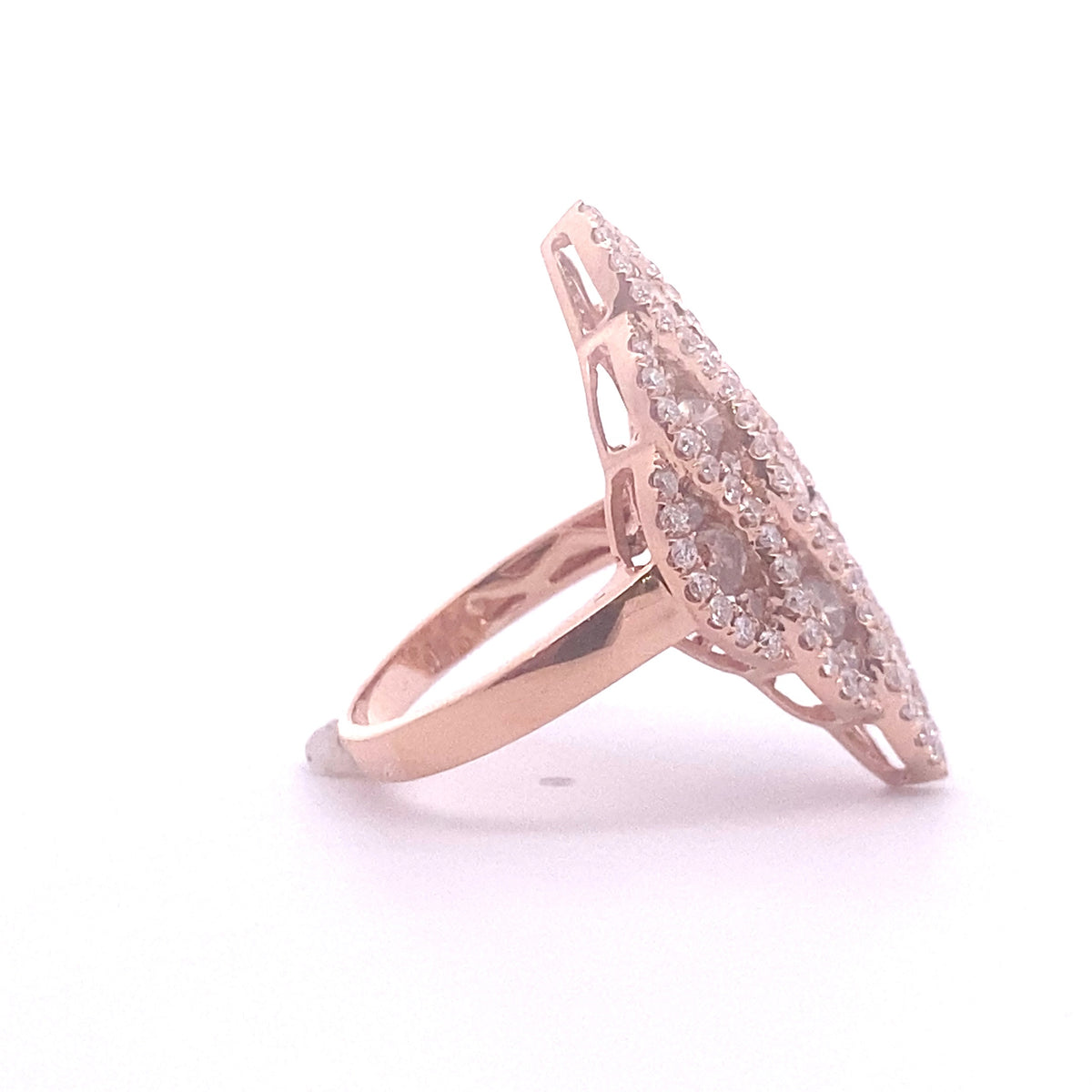 14k Rose Gold Ring with Round Cut Fancy Brown and White Diamonds