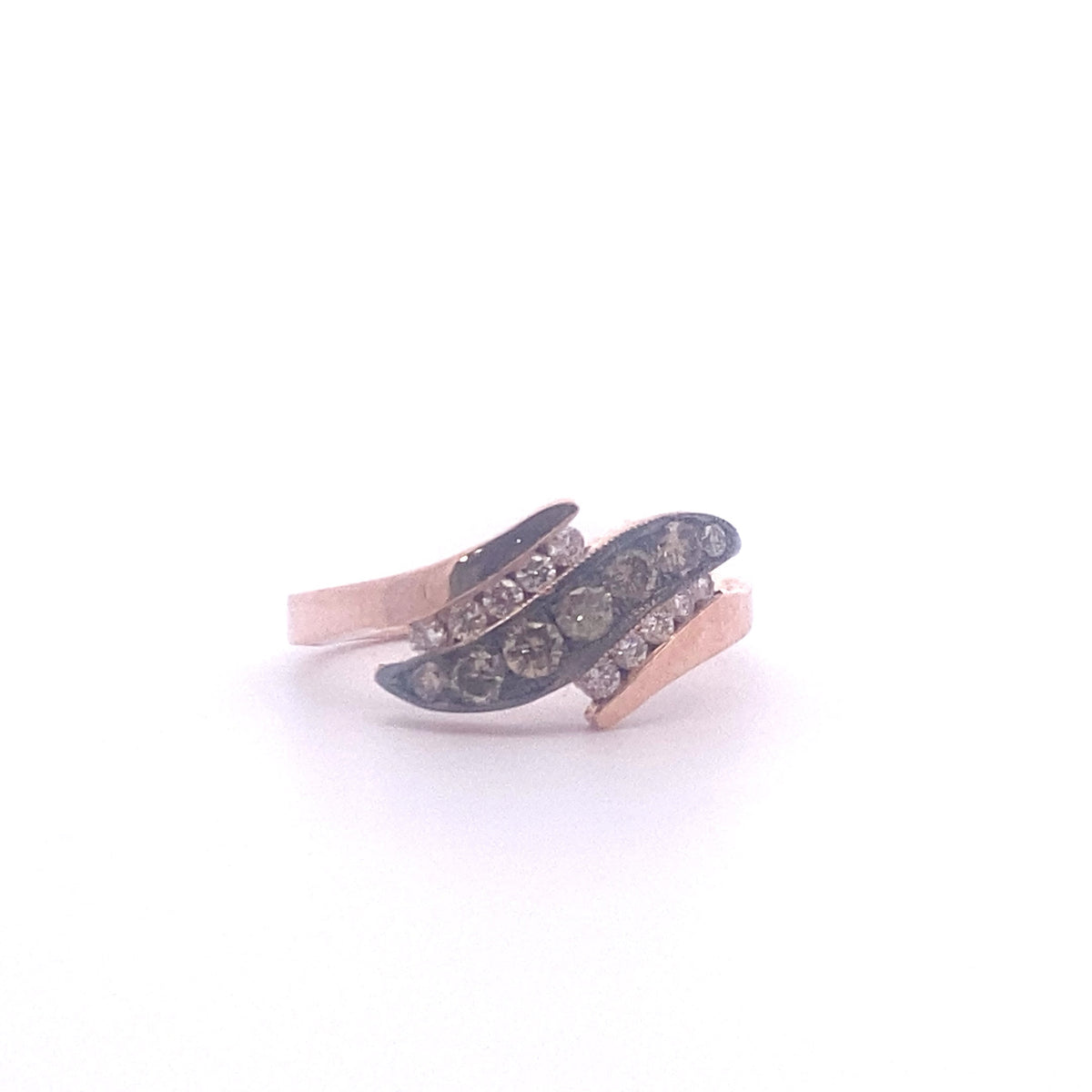 14k Rose Gold Ring with Round Cut Fancy Brown and White Diamonds