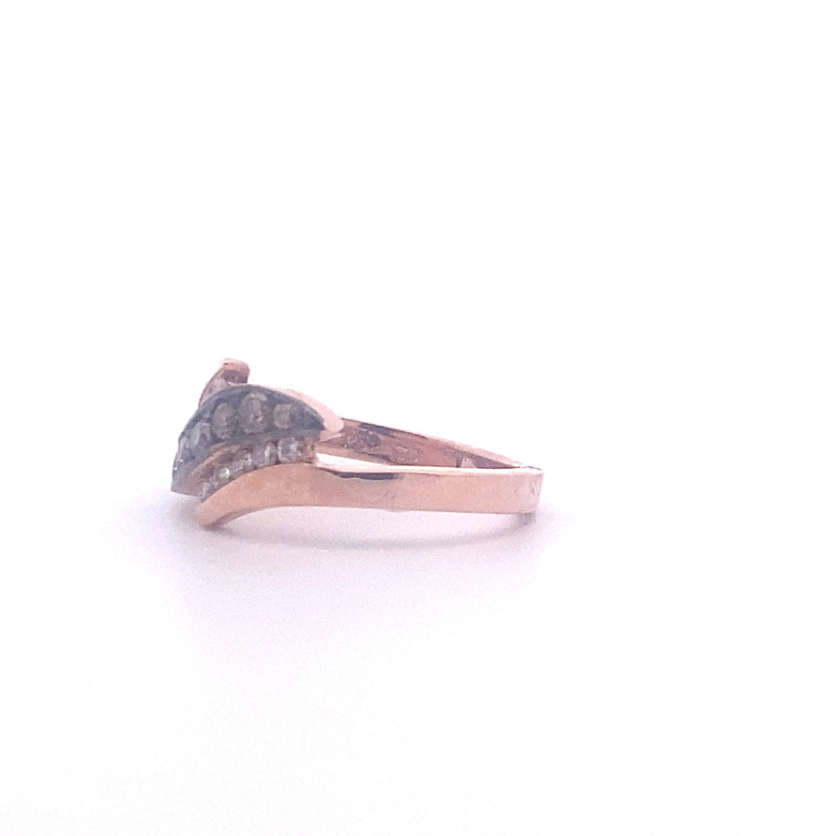 14k Rose Gold Ring with Round Cut Fancy Brown and White Diamonds