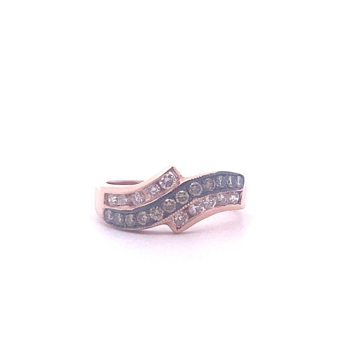 14k Rose Gold Ring with Round Cut Fancy Brown and White Diamonds