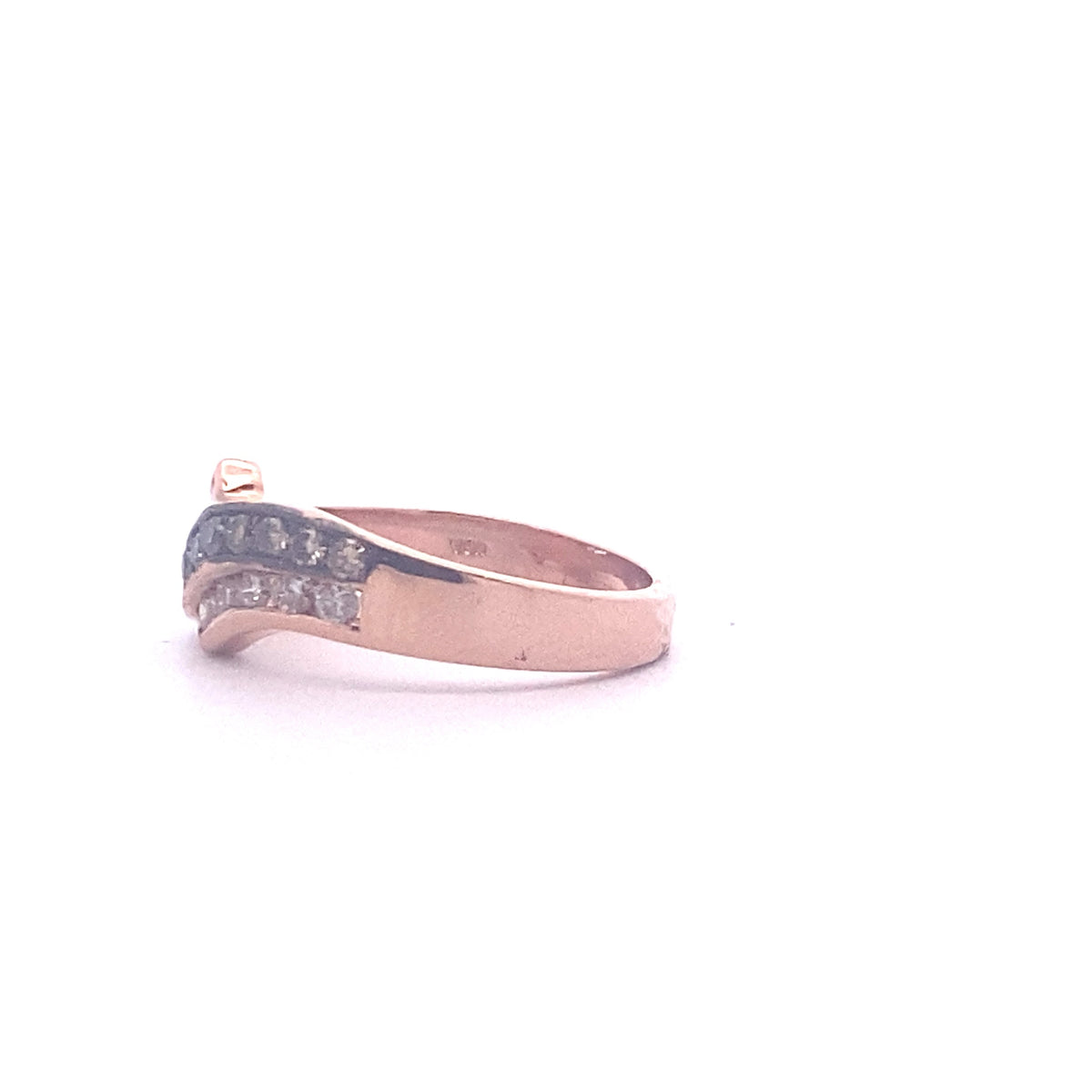 14k Rose Gold Ring with Round Cut Fancy Brown and White Diamonds