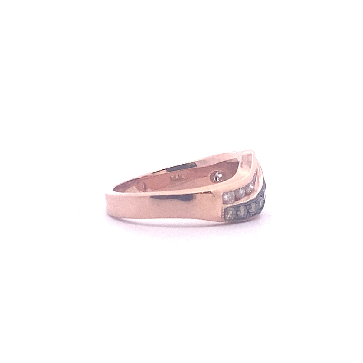 14k Rose Gold Ring with Round Cut Fancy Brown and White Diamonds
